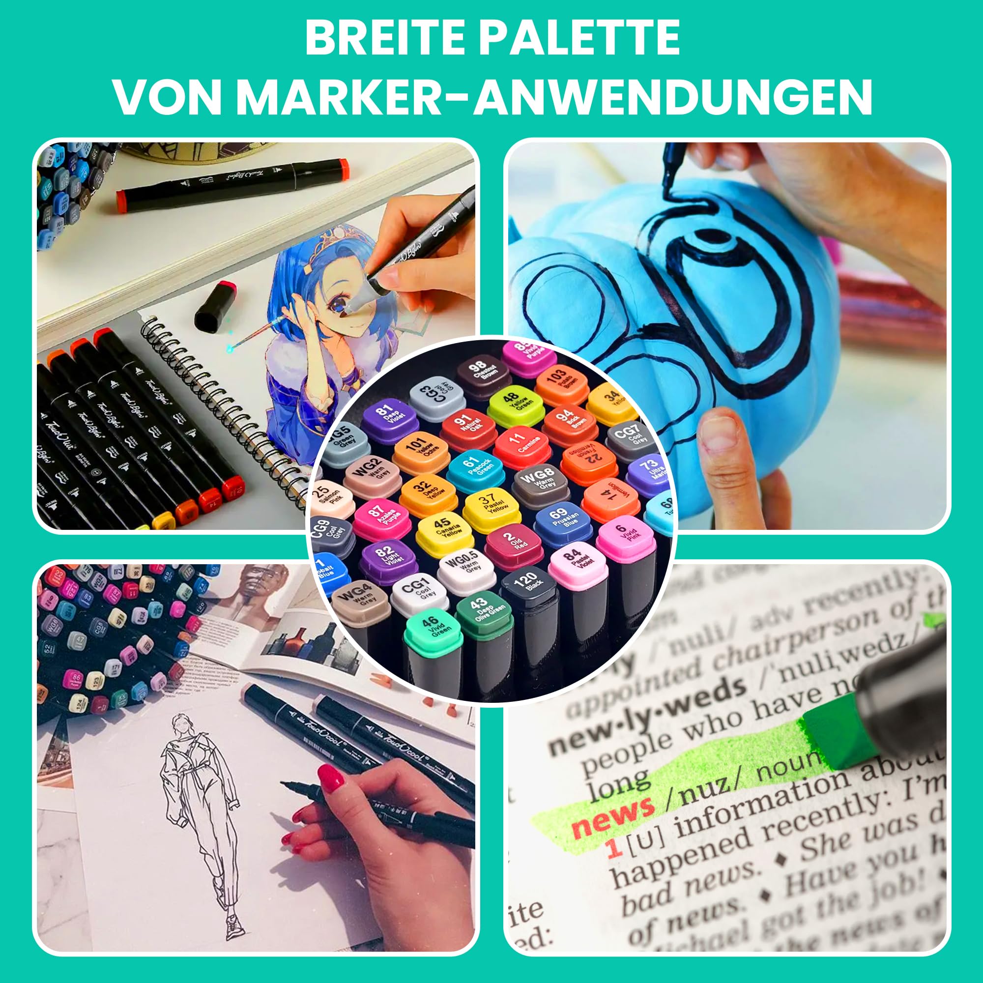 EXTRALINK Alkoholmarker Filzstifte 262 Stück, 2 Sekunde Schnell Trocknende Stifte Set, Marker Stifte mit Doppelseitige Spitze, Lebendige Tintenfarbe, Stifte mit Tragetasche, Zeichnung, Manga