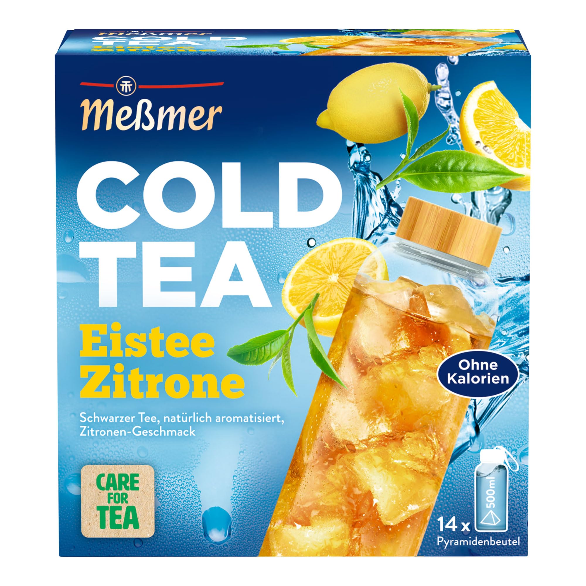 Meßmer Cold Tea Eistee Zitrone | Schwarzer Tee mit Zitronen-Aroma | Kaltaufguss | ohne Zuckerzusatz | 14 Pyramidenbeutel
