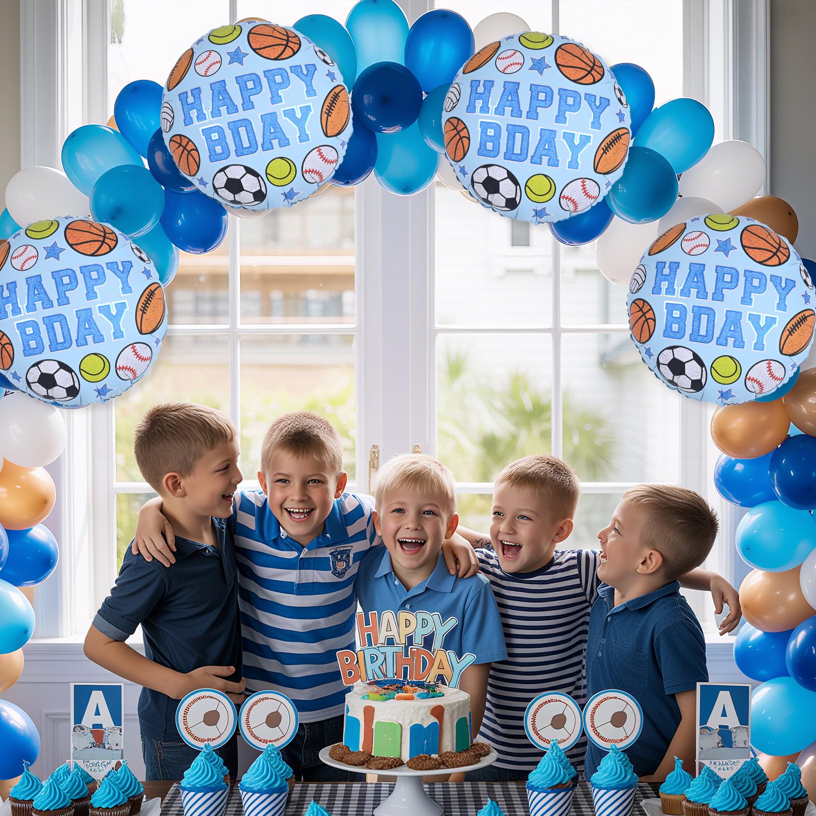 Sportowe balony foliowe, 45 cm, nadmuchiwany okrągły balon z mylaru z napisem Happy BDAY i baseball, siatkówka, koszykówka, piłka nożna, nadruk, balony helowe dla chłopców, baby shower, dekoracje