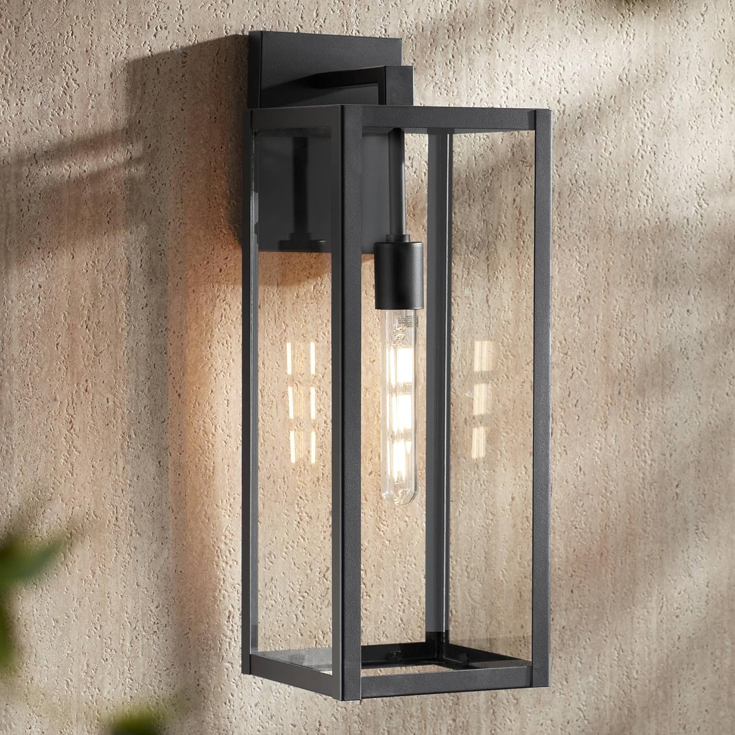 John Timberland Titan Modern Industrial Outdoor Wall Light Fixture Mystic Black Metal 20" Clear Glass Damp Rated for Exterior House Porch Patio Outside Deck Garage Yard Front Door Garden Home - - 