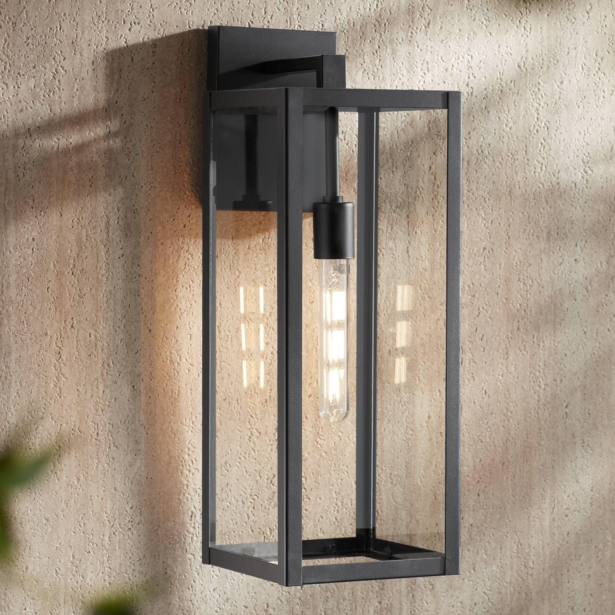 Titan Modern Industrial Outdoor Wall Light Fixture Mystic Black Metal 20" Clear Glass Damp Rated for Exterior House Porch Patio Outside Deck Garage Yard Front Door Garden Home