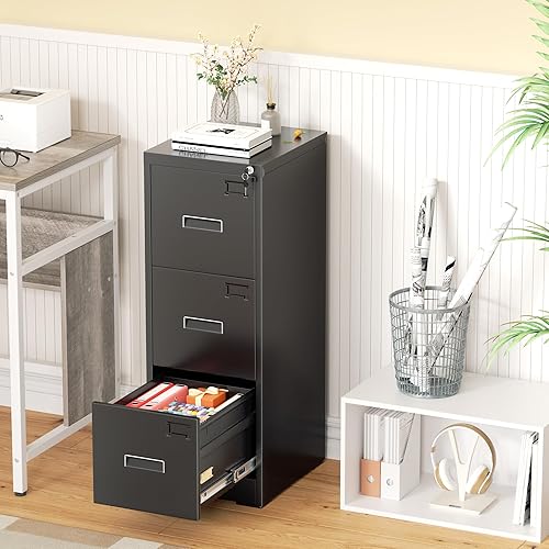 Miniatura 32 de Greenvelly Archivador de 4 cajones, archivador vertical de metal con cerradura, archivadores de metal con bloqueo para oficina en casa, tamaño Negro