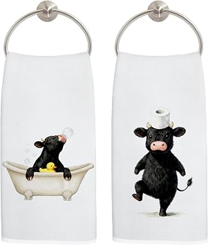 Funny Black Cow Bathroom Hand Towels, Gifts for Cows Lovers, Rubber Duck Cute Cow Decorative Hand Towels for Bathroom Washroom Restroom, 16x24 Inch Set of 2