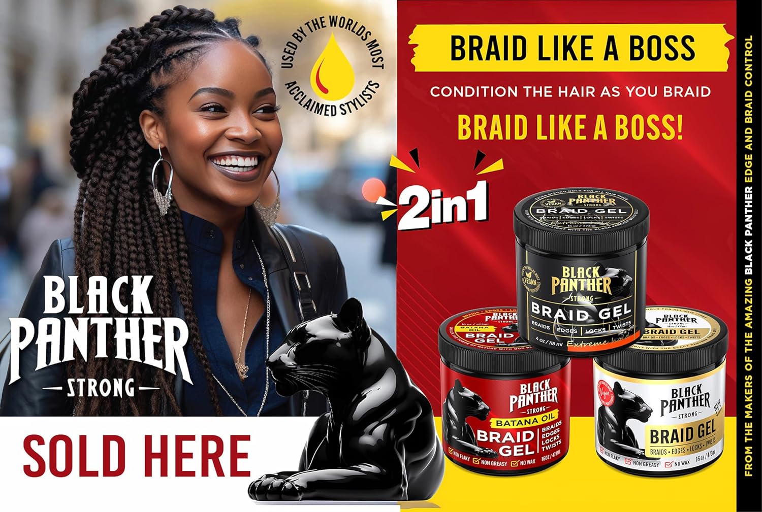 Black Panther Braid Gel | Extreme Hold, | Enriched With Multivitamins I No Flaking or Drying | Long Lasting for Braids, Locs, Twists, Cornrows, Protective Styles, Smooths & Tames Frizzes