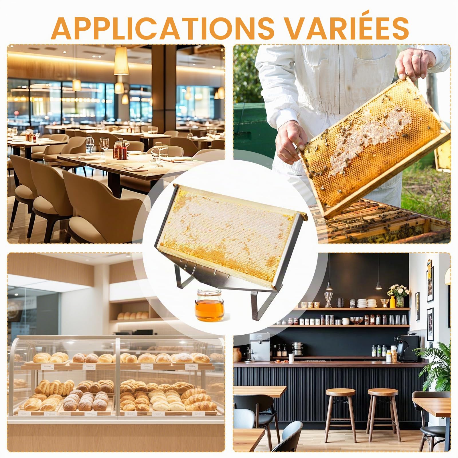 Présentoir de Cadre en Nid d'Abeille en Acier Inoxydable, Support Réglable en Nid d'Abeille pour Apiculture, Support de Débouchage de Miel pour Restaurants, Cafés, Hôtels, Boulange