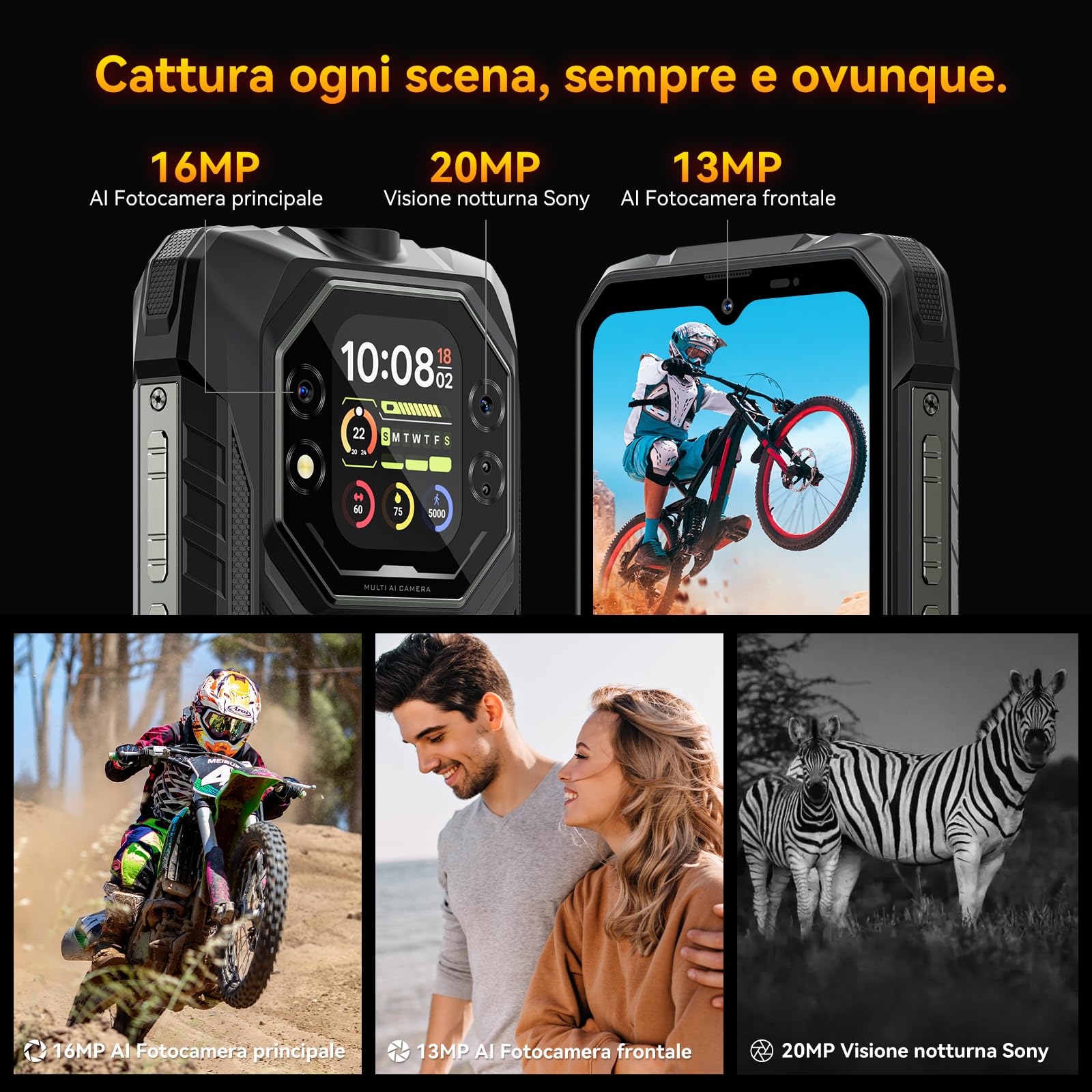 Blackview ROCK 1 Android 16 Rugged Smartphone 15000mAh,Telefono Indistruttibile per Esploratori e Outdoor, Doppio Schermo,24GB+256GB,Fotocamera Notturna 20MP, Gemini AI/NFC/3 Anni di Garanzia