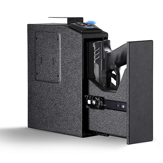 Garvee Biometric Slider Handgun Gun Safe for Truck, Desk, Nightstand, Bed Side with Fingerprint, PIN Code, KEY Access, Auto Sliding Door Hand Gun Safe for Pistol