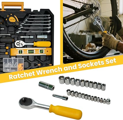 Miniatura 6 de Juego de herramientas con destornilladores, llaves de trinquete, llaves de zócalo, sierra de mano, martillo  Kit de herramientas general de 168