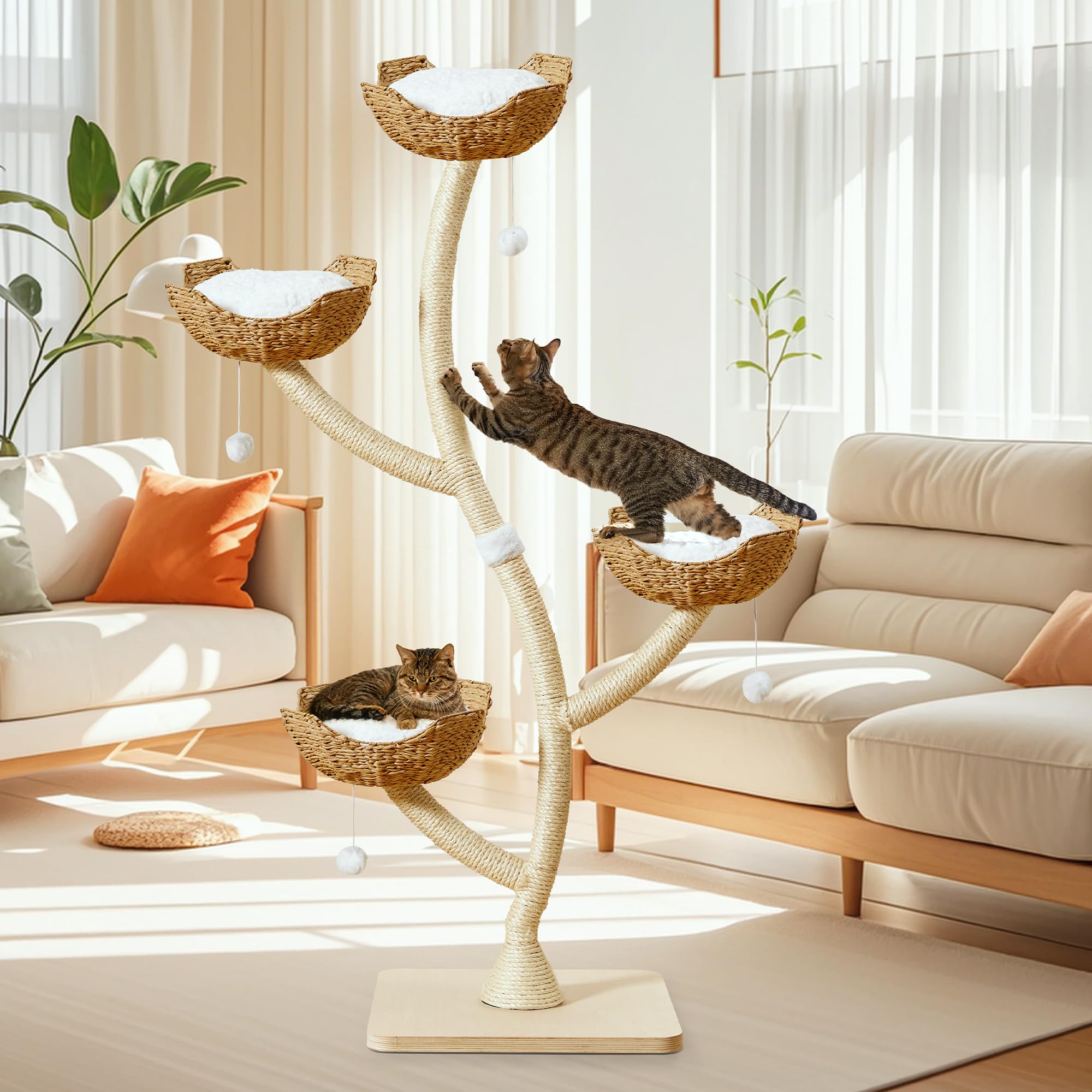 Modern Cat Tree 73" Tall, Cat Tower for Multiple Small Large Cats with Scratching Post, Multi-Level Luxury Cat Condo