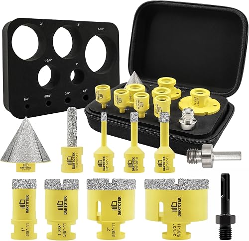 Diamond Core Drill Bits Set 10PCS Tile Hole Saw Kit for Porcelain | Ceramic Tile, Granite, Marble & Masonry | Finger Bit & Chamfer Bit | 5/8"-11 Thread | Hex Adapter | Dry & Wet| Angle Grinder