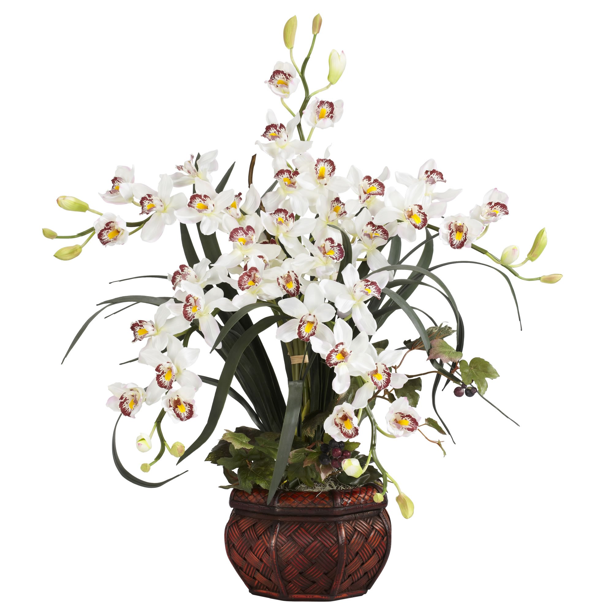 Nearly Natural Cymbidium with Decorative Vase Silk Arrangement