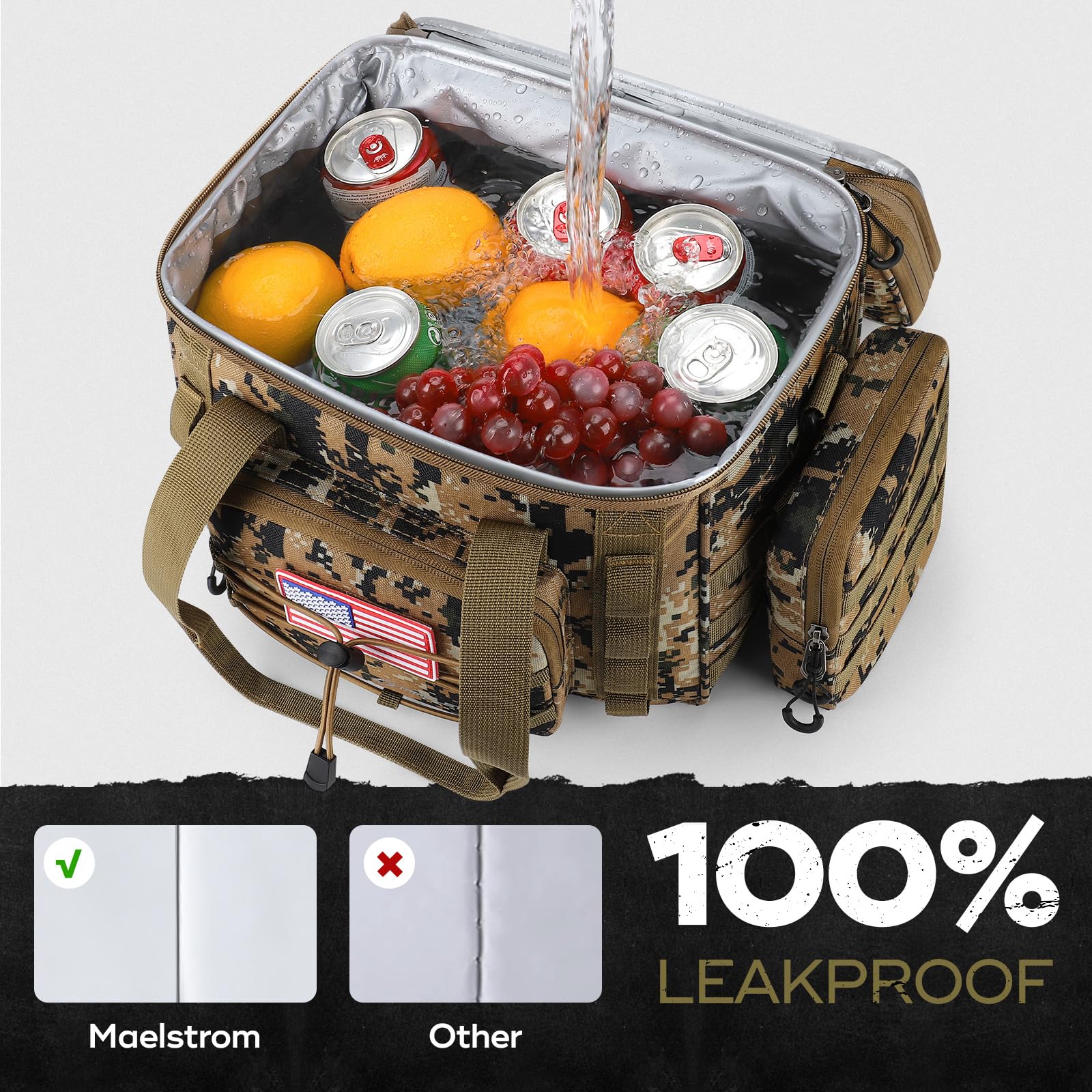 Maelstrom Lonchera táctica, bolsa de almuerzo aislada de 23 L para hombres, bolsa de almuerzo expandible de doble cubierta, bolsa de almuerzo suave a prueba de fugas con bolsas MOLLE desmontables,