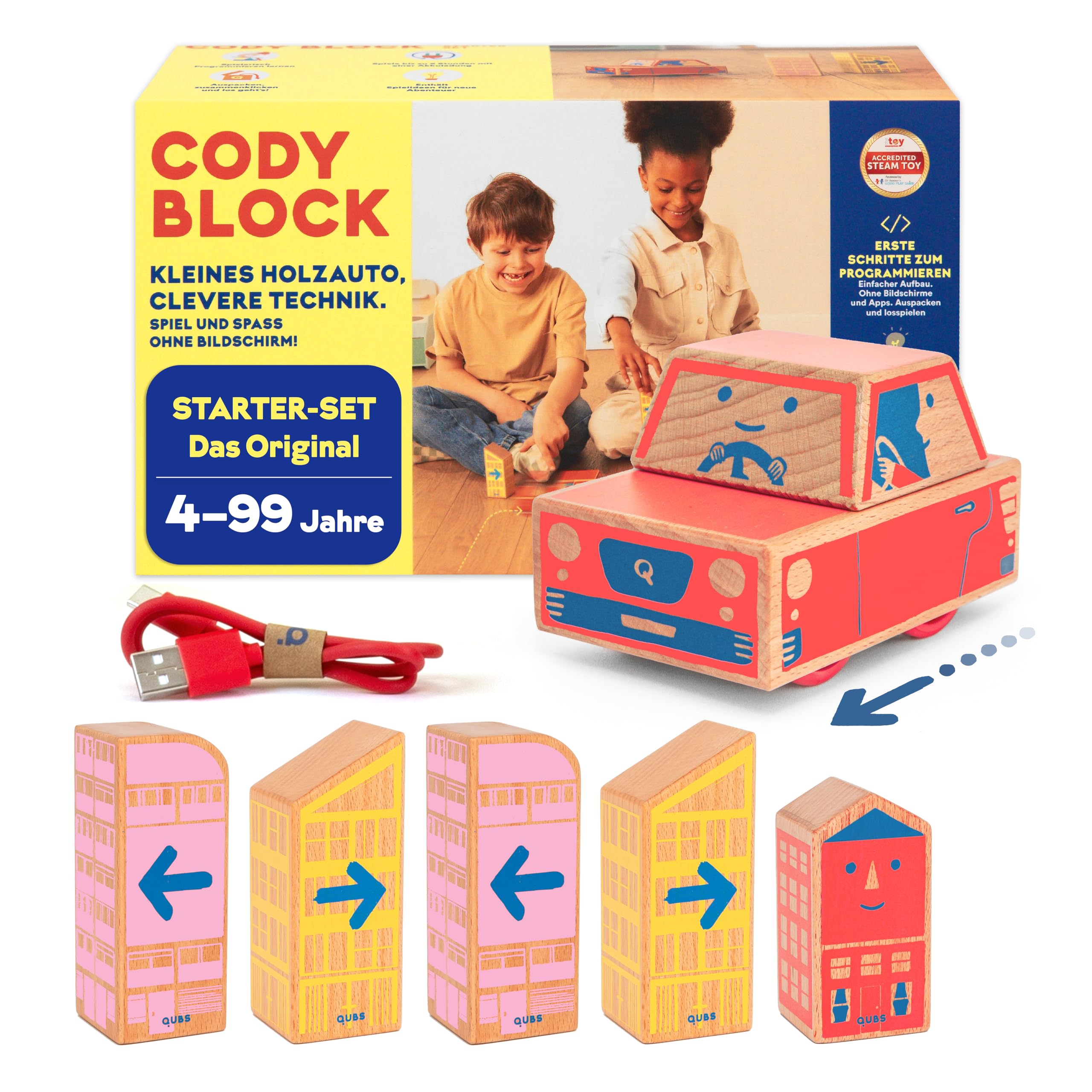 Starter-Set | Spielend leicht Programmieren für Kinder mit Block-Auto Cody | Lernspielzeug aus Holz für Jungen und Mädchen | Erkunde Dein Zuhause spielerisch mit nachhaltigen RFID-Blöcken |