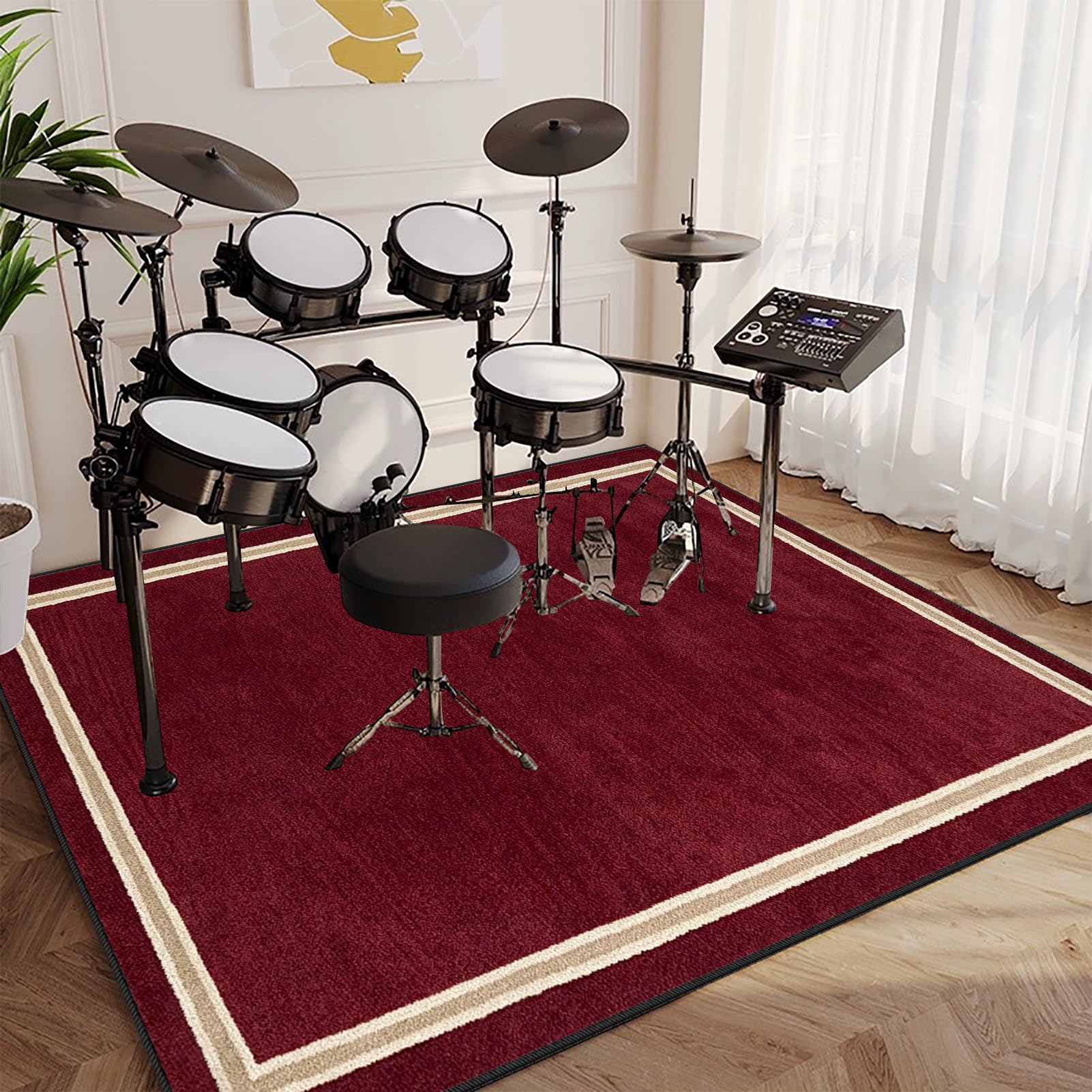 Schallschutz Teppichmatte, Drum Teppich Schlagzeug Teppich, 140 x 100 cm Rot Professioneller Schlagzeugteppich, rutschfeste Trommel Teppich, Schallschutzdecke für E-Drum-Kits Bass Drum Snare