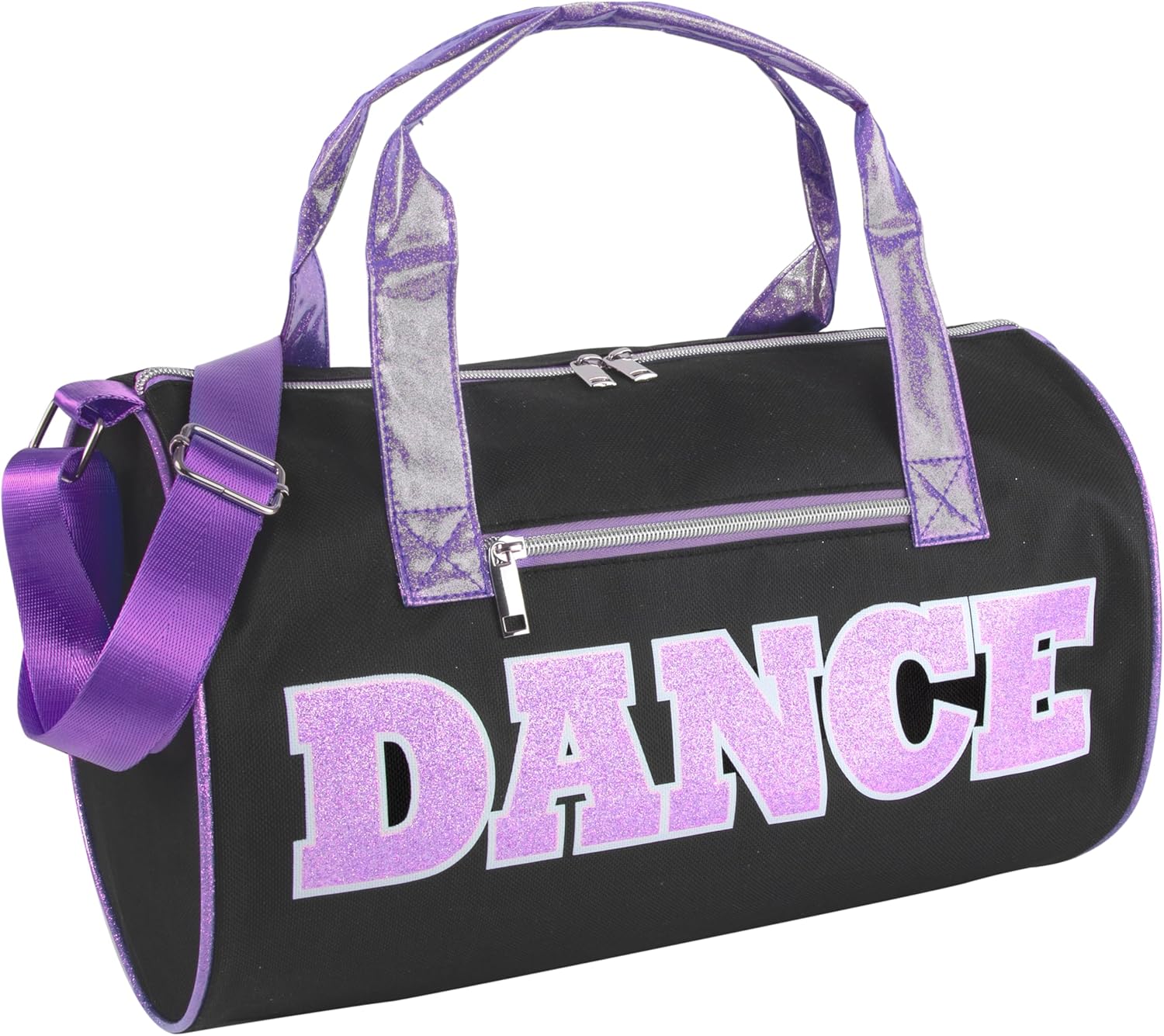Dance Duffle Bags for Dancers, Girls, Teens, and Student Athletes, Fun Dance Workout Duffel Bag for Girls and Boys (Black/Purple)