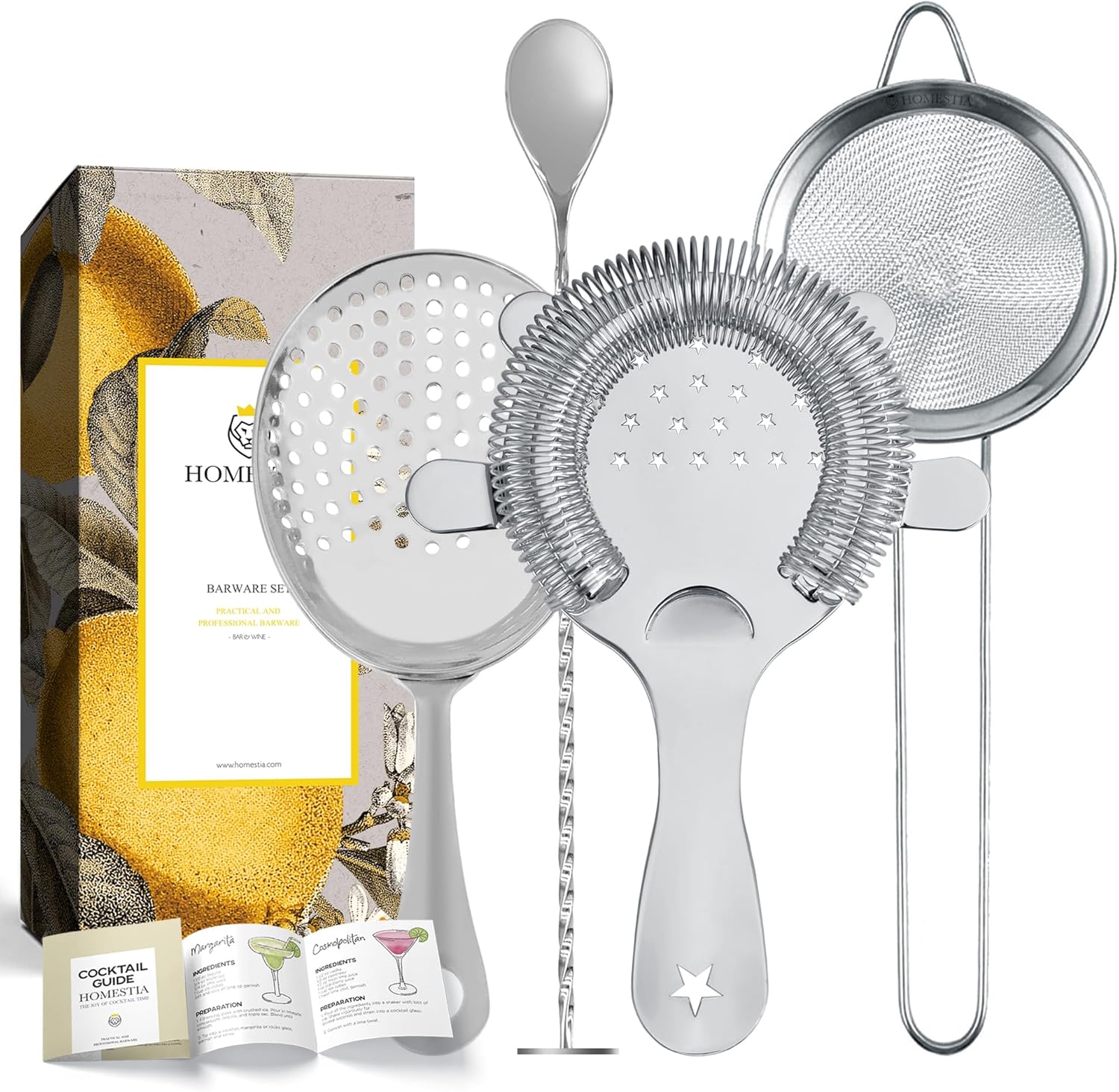 Homestia 4PCS Cocktail Strainer Set Hawthorne Strainers