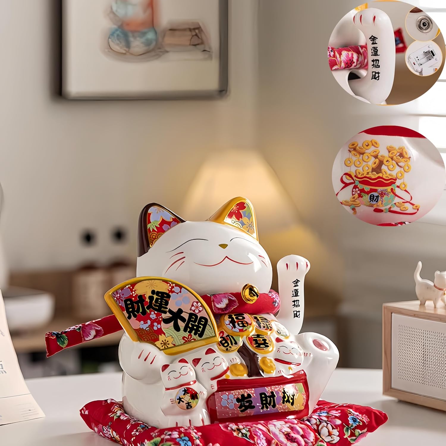 Lucky Cat Waving Arm Fortune Cat Statue,Maneki Neko Beckoning Fengshui Wealth Cat for Welcoming for Shop, Home,Copany,Birthday Gift,Business Opening,1PC - Image 4