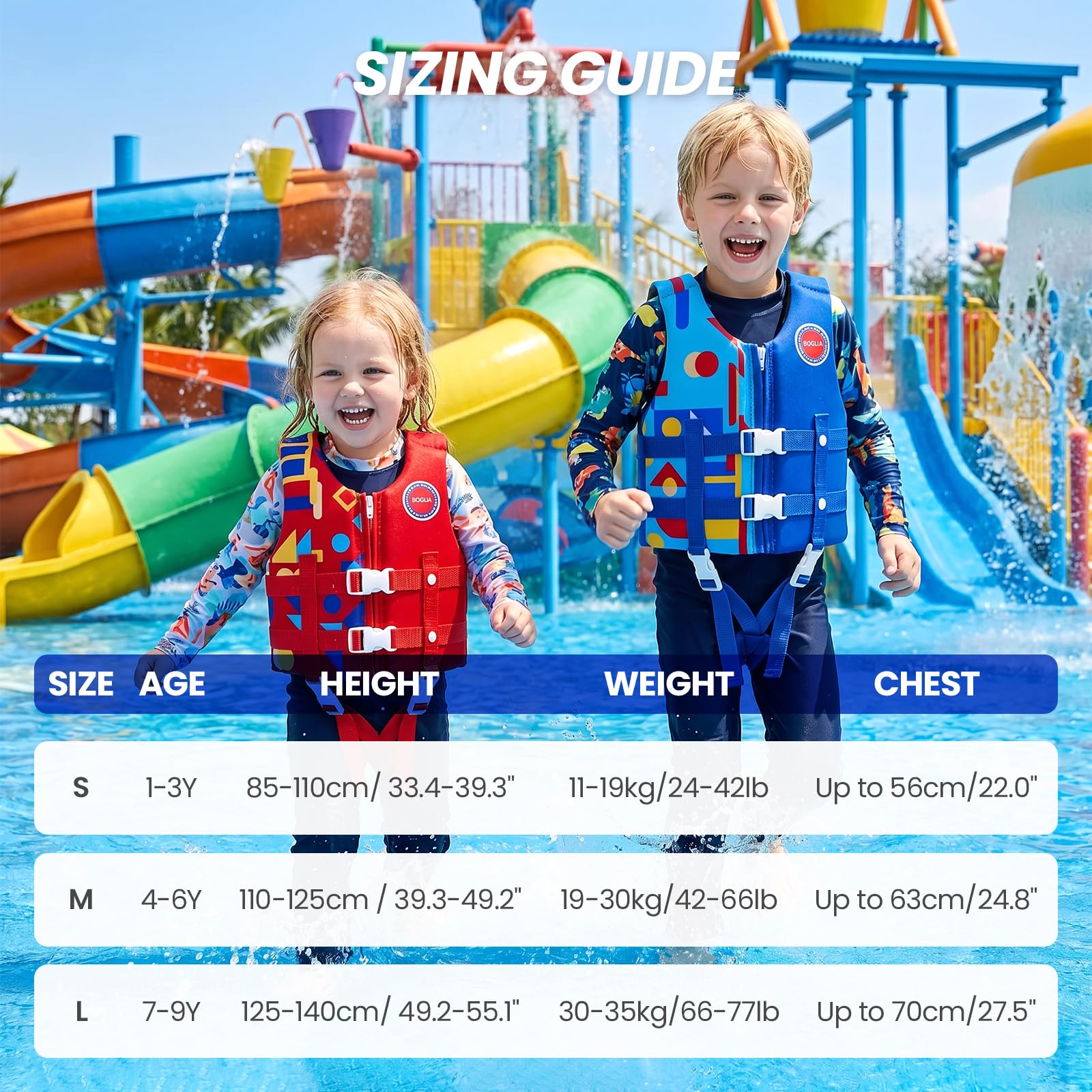 Boglia Kinder Schwimmweste Kleinkind Schwimmweste Schwimmweste mit verstellbarem Sicherheitsgurt, Schwimmwesten für Alter 1-9 Jahre/18-77Lbs