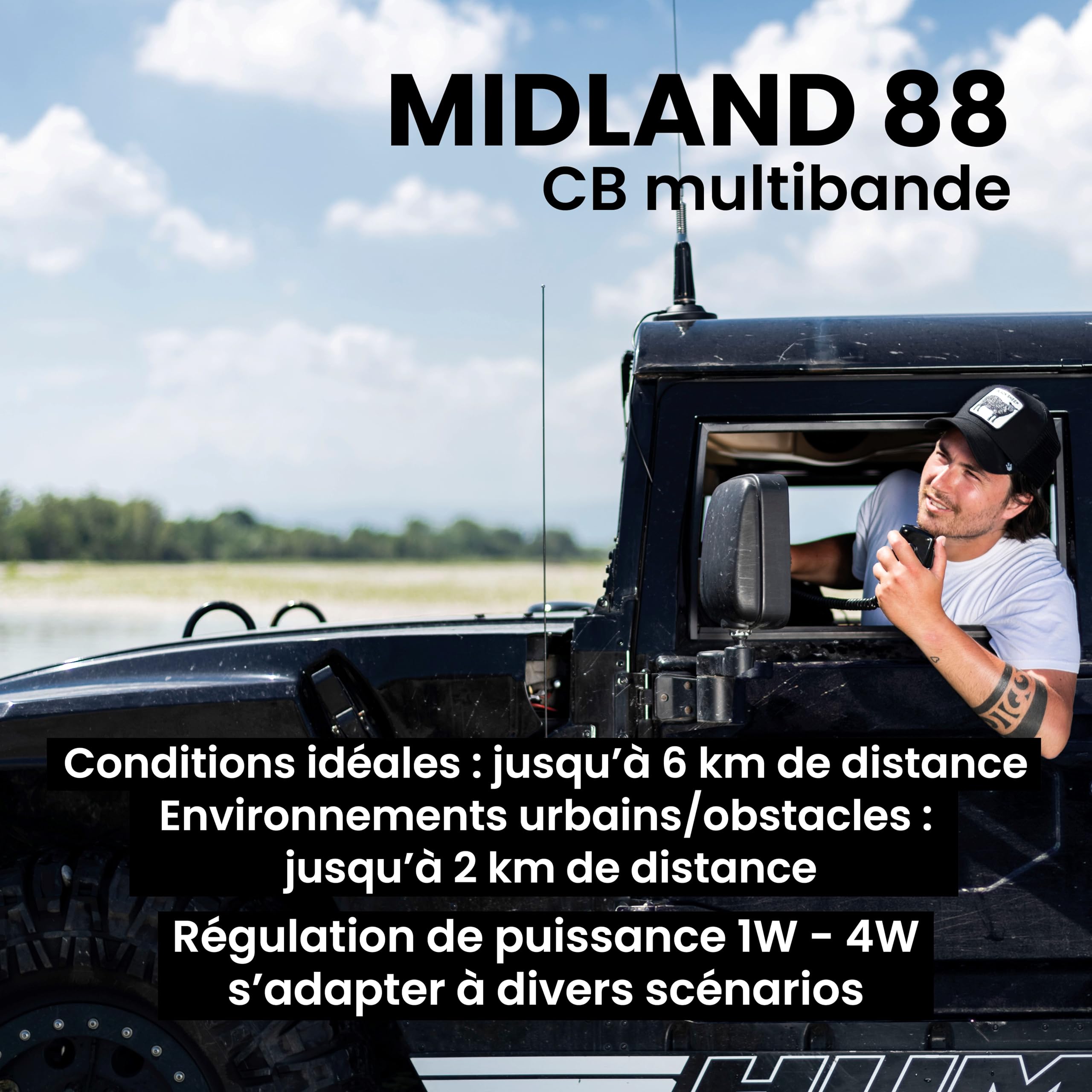Midland - Radio CB M88 Transport sans Licence, Radio Professionnelle pour Tous Compartiments DIN Voiture Camion Camping-Car et Autres, Écran TFT Multicolore, Noise Blanker/HIC Alimentation Universelle