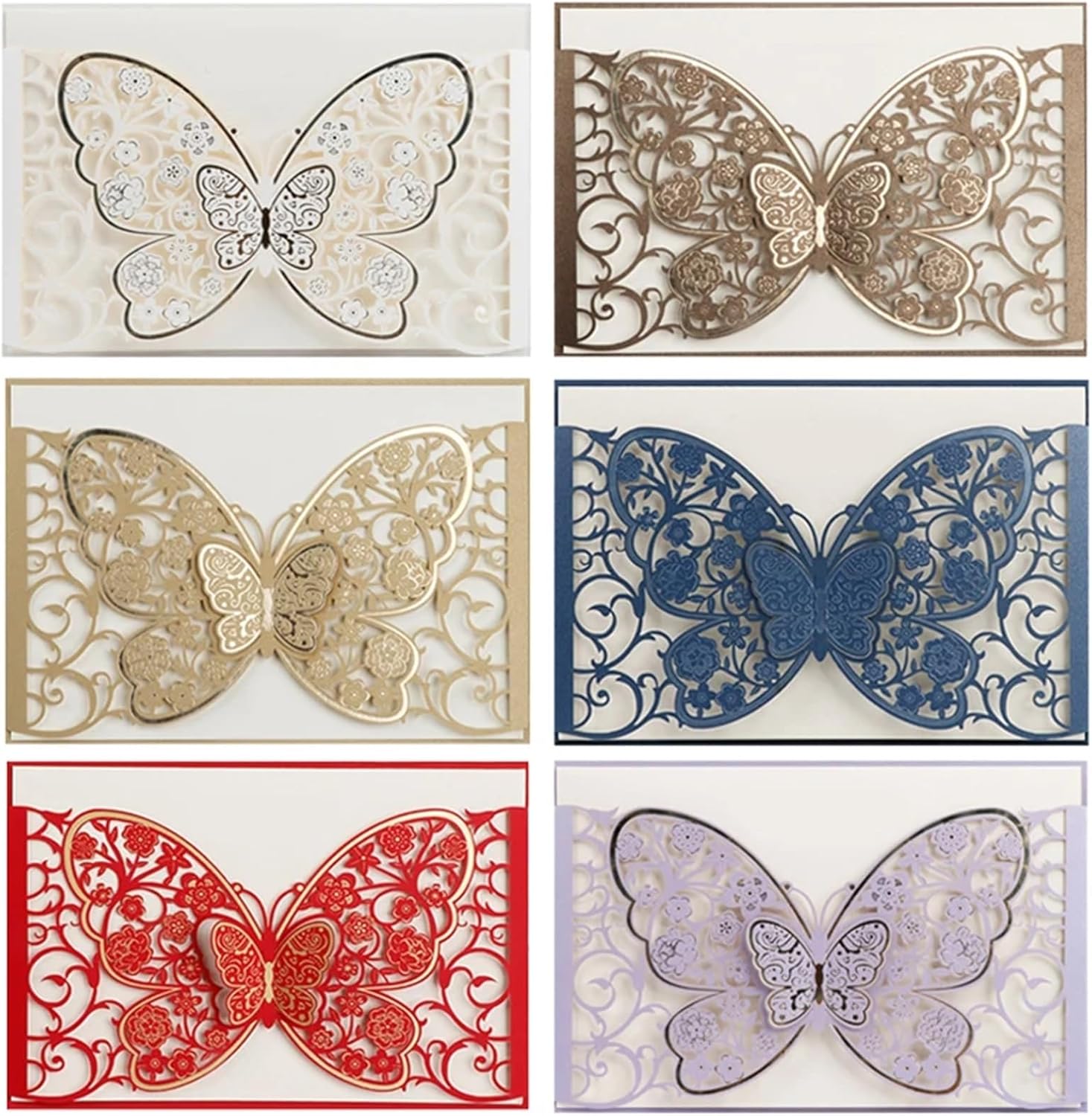 Delicate romantic wedding party invitation card DI Card 50 pieces butterfly, envelopes, party postcard, business greeting card, engagement, wedding decoration invitation(White)