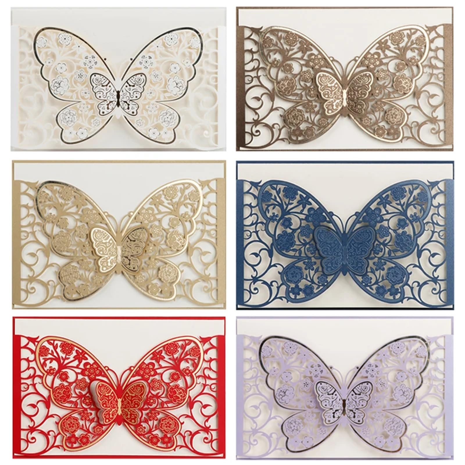 Hochzeitseinladungen 50 Stück Schmetterling, Lasergeschnittene Hochzeitseinladungskartenhüllen, Party-Postkarte, Geschäftsgrußkarte, Verlobung, Hochzeitsdekoration Für Verlobung Party(Mix)
