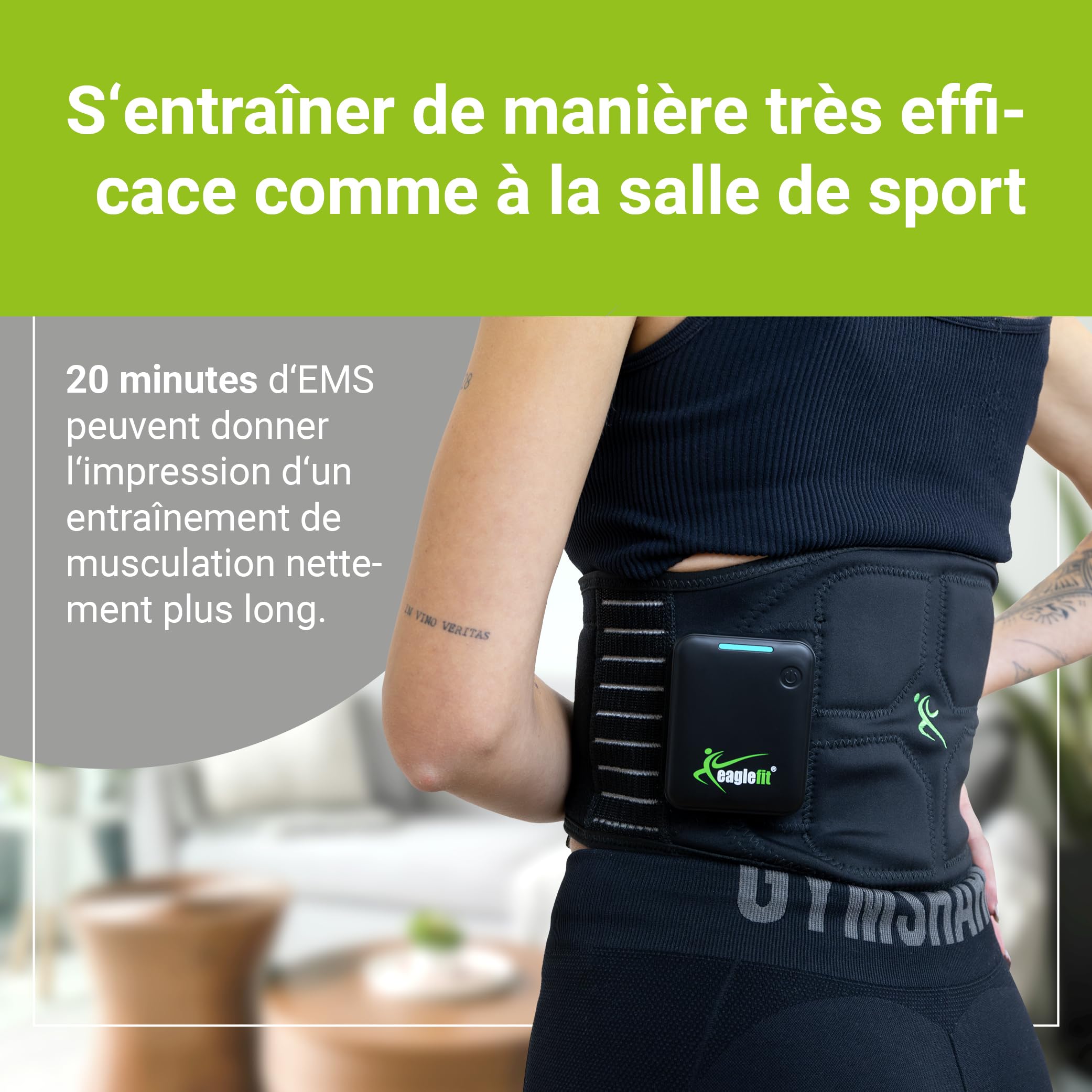 eaglefit Premium EMS-Belt 2.0 Ceinture abdominale avec 6 électrodes – Ceinture de musculation et stimulation musculaire pour ventre et dos – entraîneur abdominal fitness – avec application et Powerbox