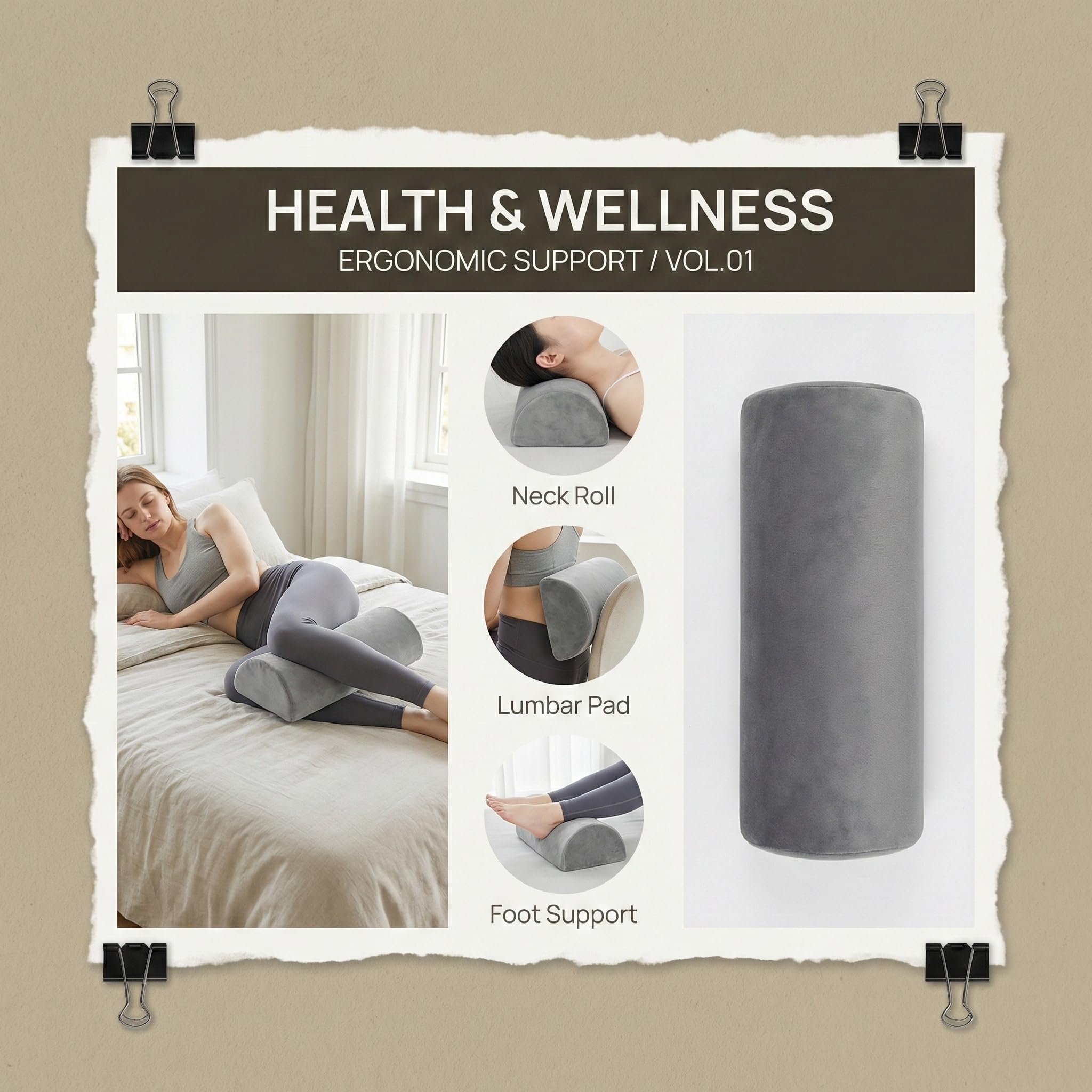 Halbmond Kniekissen Orthopädisches Lagerungsrolle aus Memory Schaum Nackenrolle Beinkissen für Seiten- & Rückenschläfer Bein Elevationskissen zur Entlastung von Knie Rücken (42x18x10 cm)