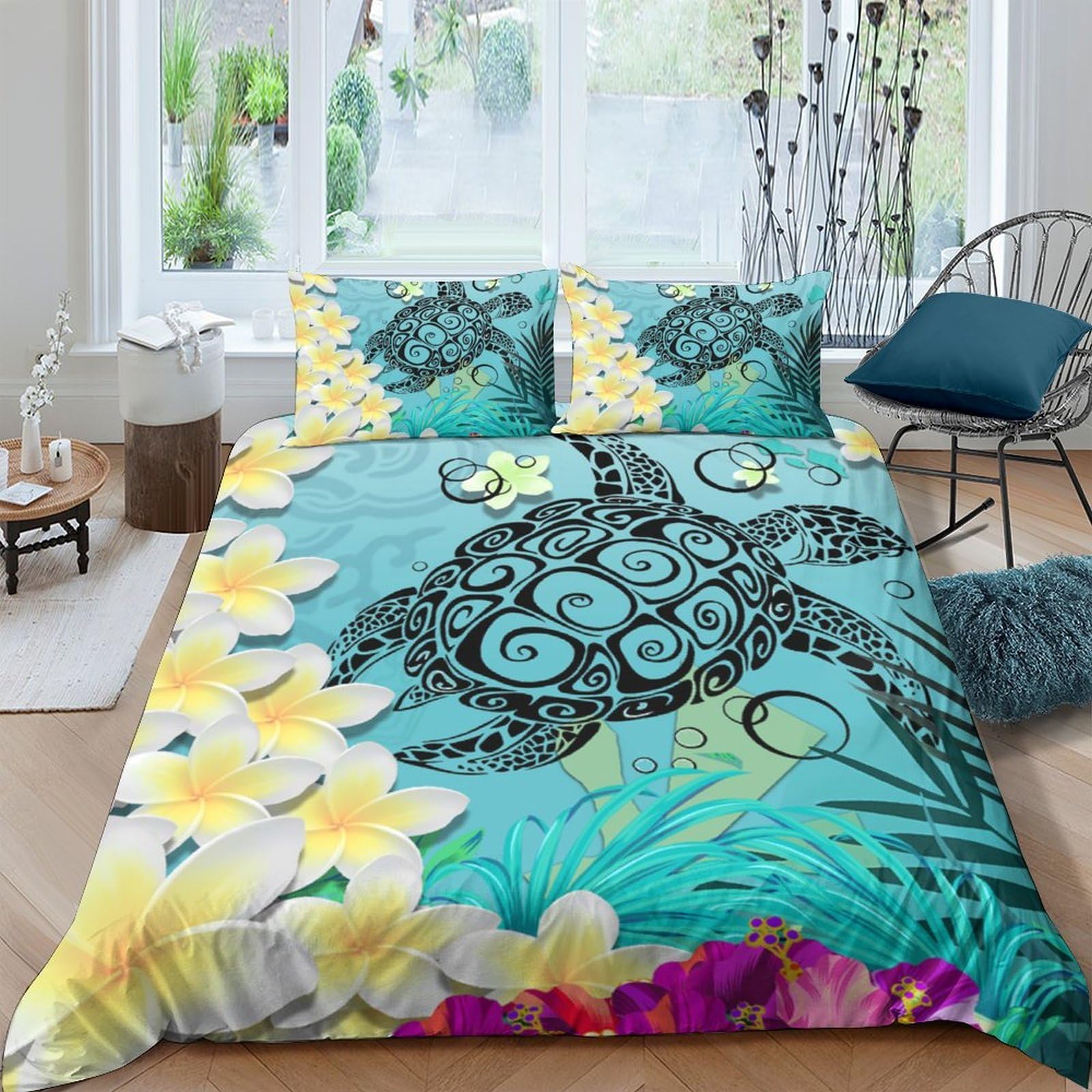 Ctjqhvkz Style-8 3D Printed Ocean Turtle Fitted Sheet Microfiber Soft Floral Mattress Cover For Bedroom Dorm Protection Decor Single（135X200cm）