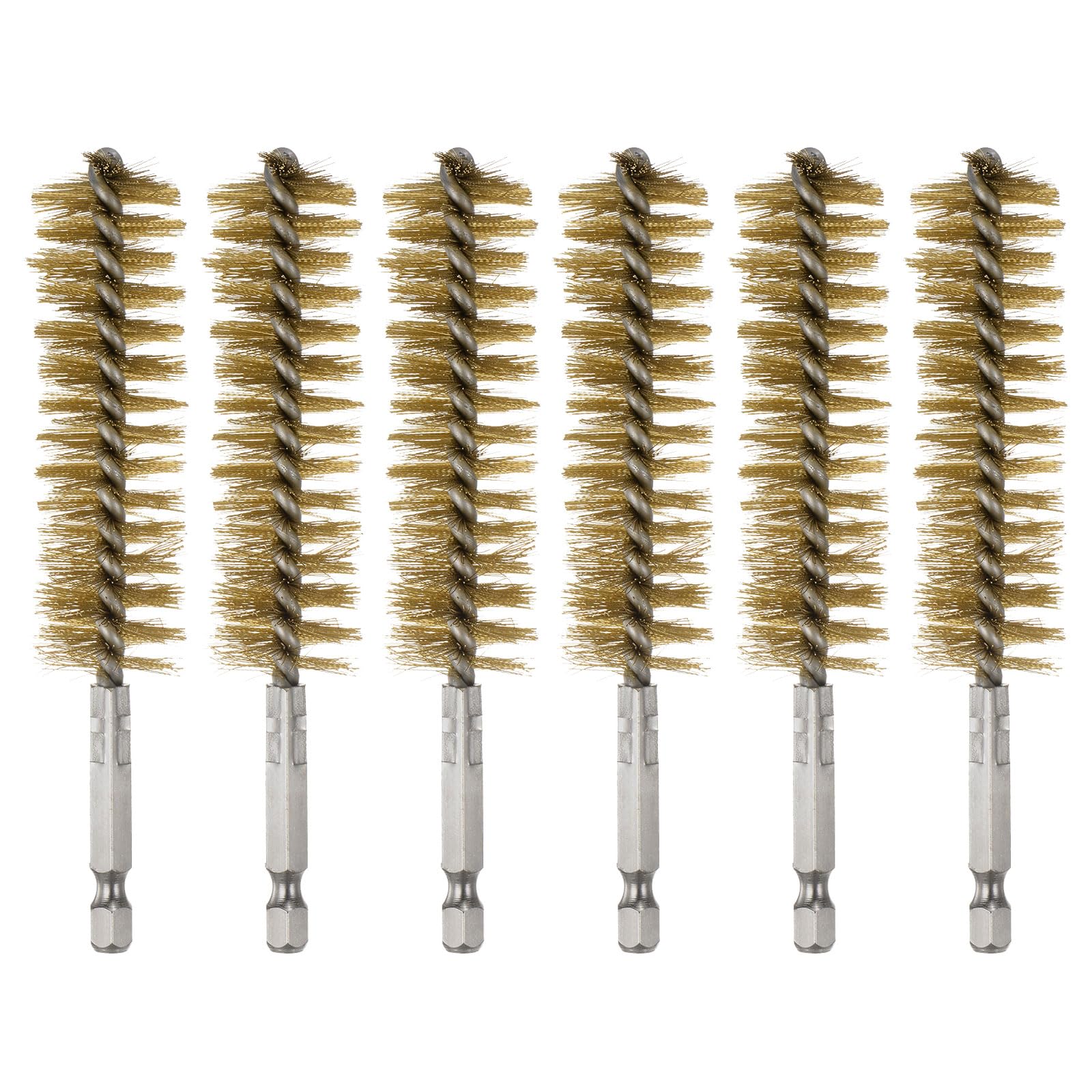 sourcing map 6Pcs Brass Bore Brush 22mm Dia w Handle 1/4" Hex Shank