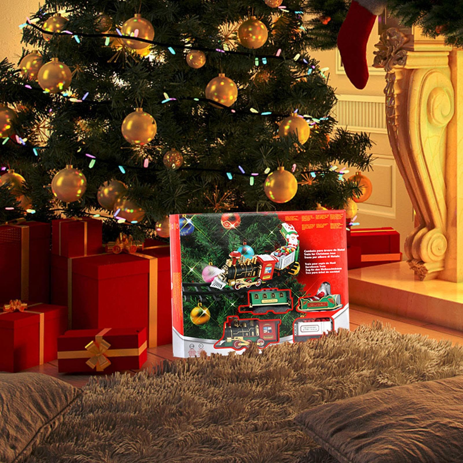 Kit de train électrique de Noël - Train jouet à piles avec 8 pièces de | piste | Décoration d'arbre rond pour et adultes | Train de vacances électrique fabriqué en mate ABS respectueux de