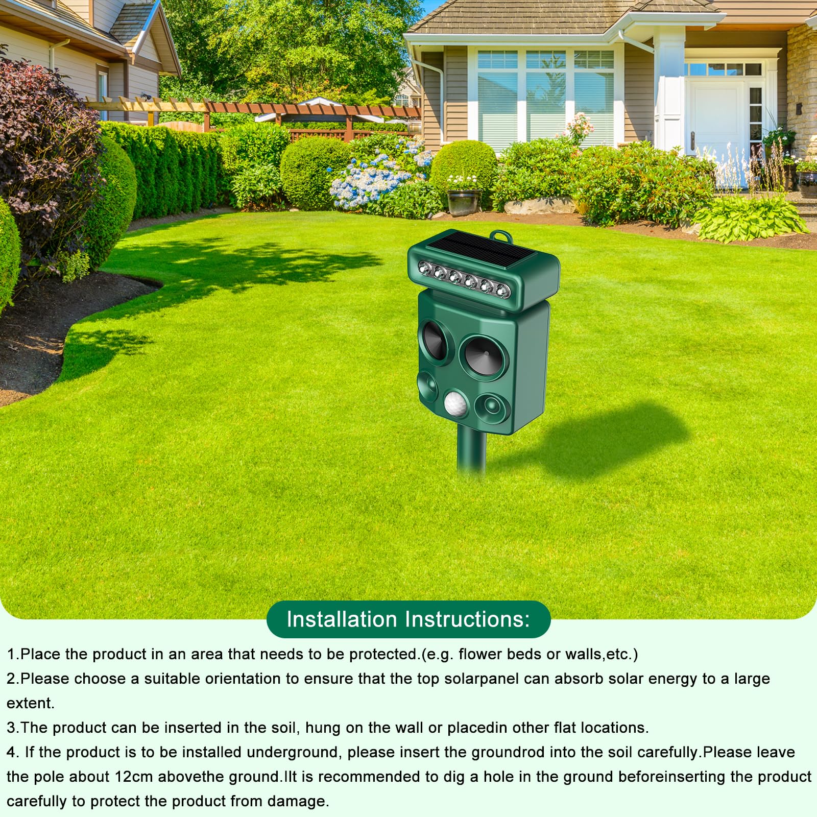 Repelente para Gatos, Ahuyentador de pájaros, IP65 Impermeable, disuasión Solar ultrasónico, Ahuyentador de Ratas con LED Intermitentes, Perros, Ratones, Zorros