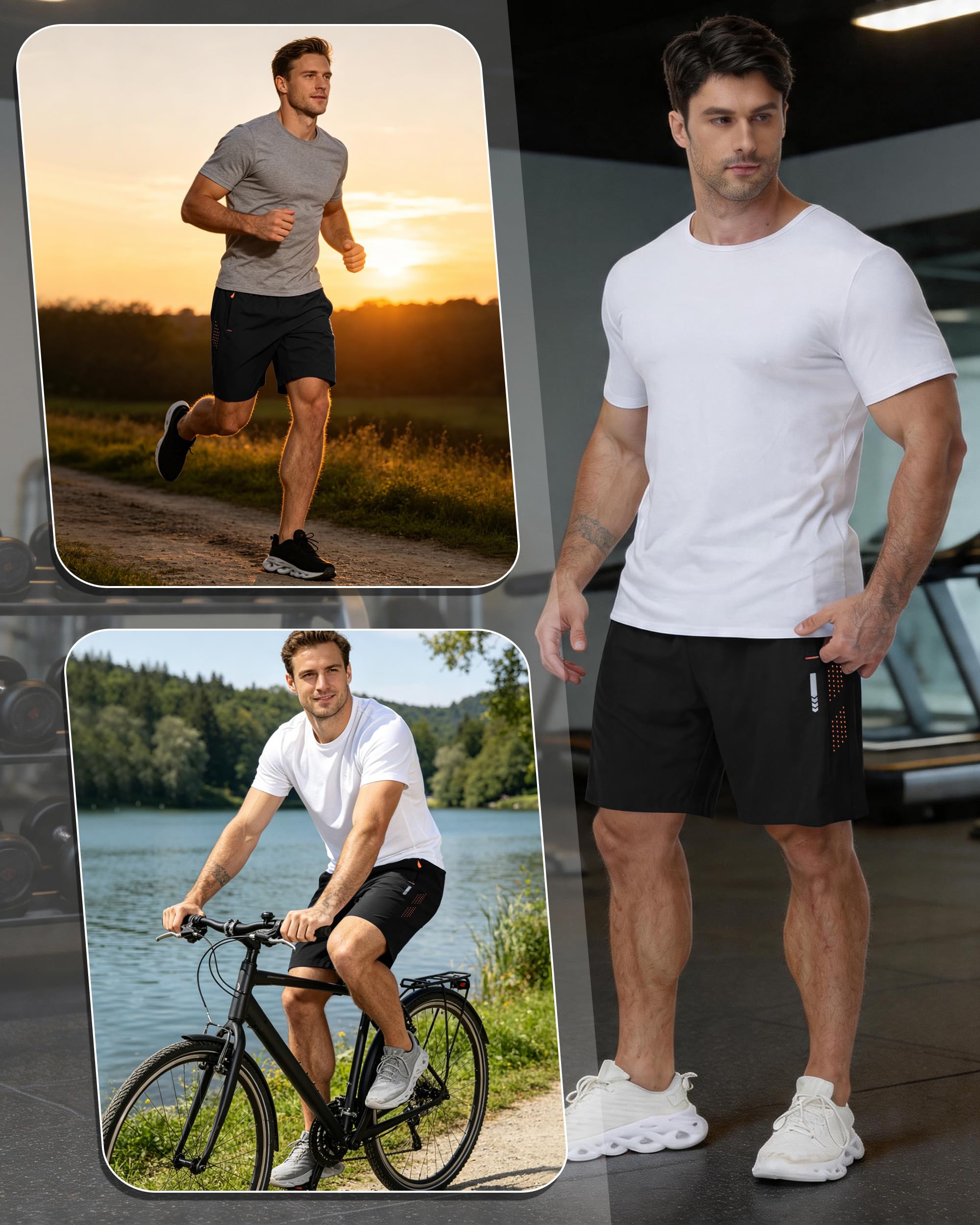 Pantaloni sportivi da uomo, corti, leggeri, sportivi, estivi, con tasche con cerniera, confezione da 2 pezzi