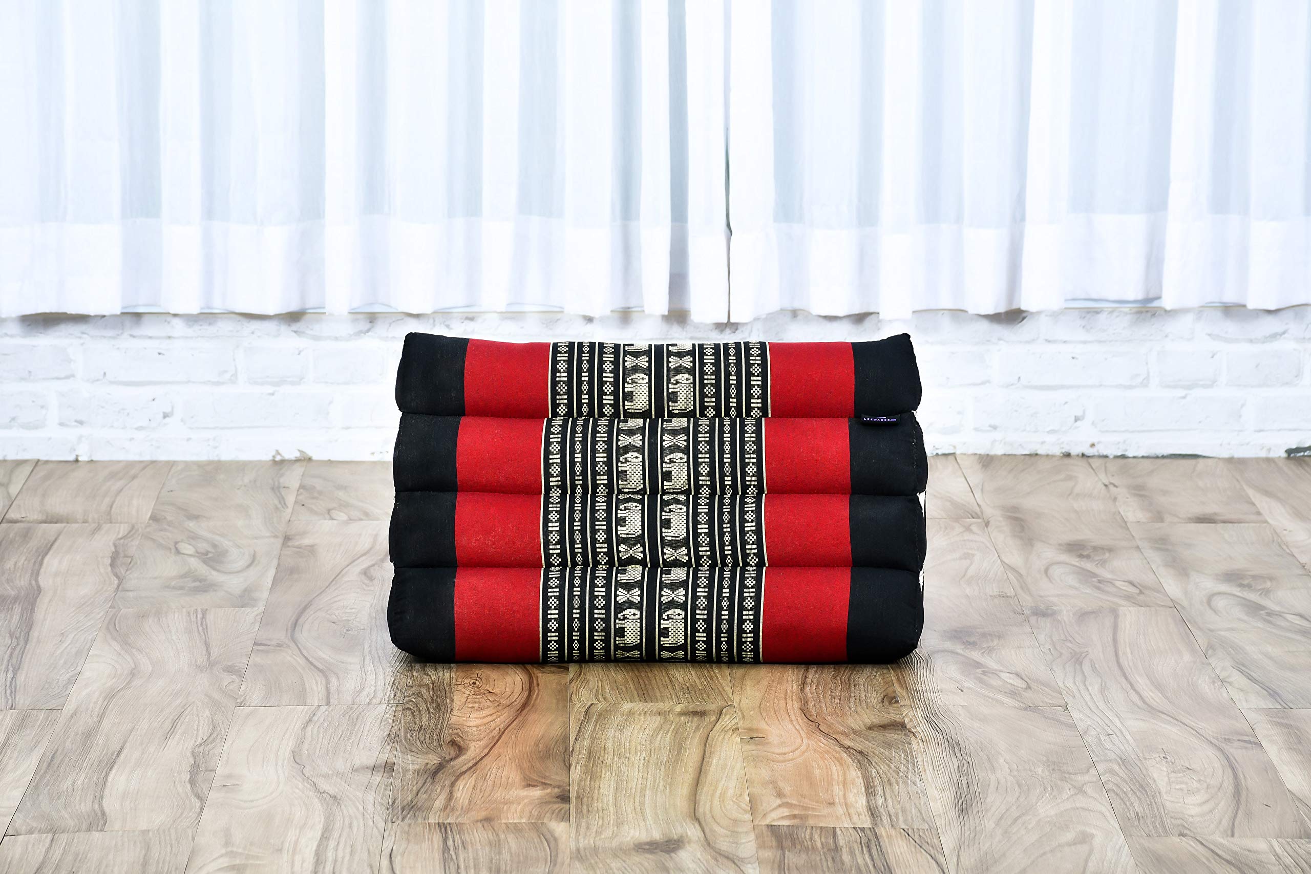LEEWADEE Cojín Triangular Tailandés 50 x 33 x 33 cm - Kapoc Respaldo | Cojín de lectura, de suelo & de meditación con soporte de espalda y rodillo - para cama & sofá, deco salón