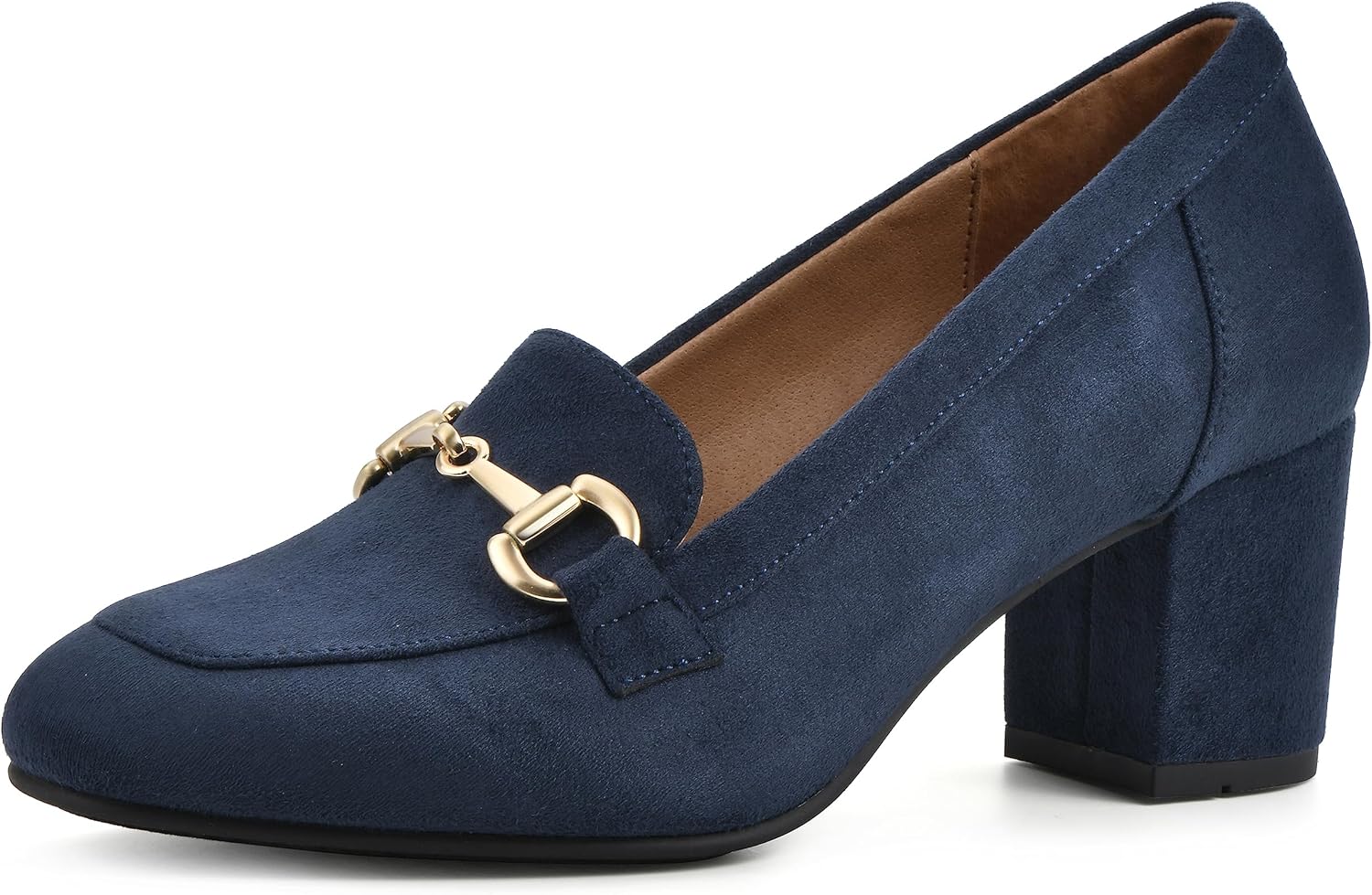 WHITE MOUNTAIN Women's Shoes Freehold Block Heel Loafer, Navy/Fabric, 8 M