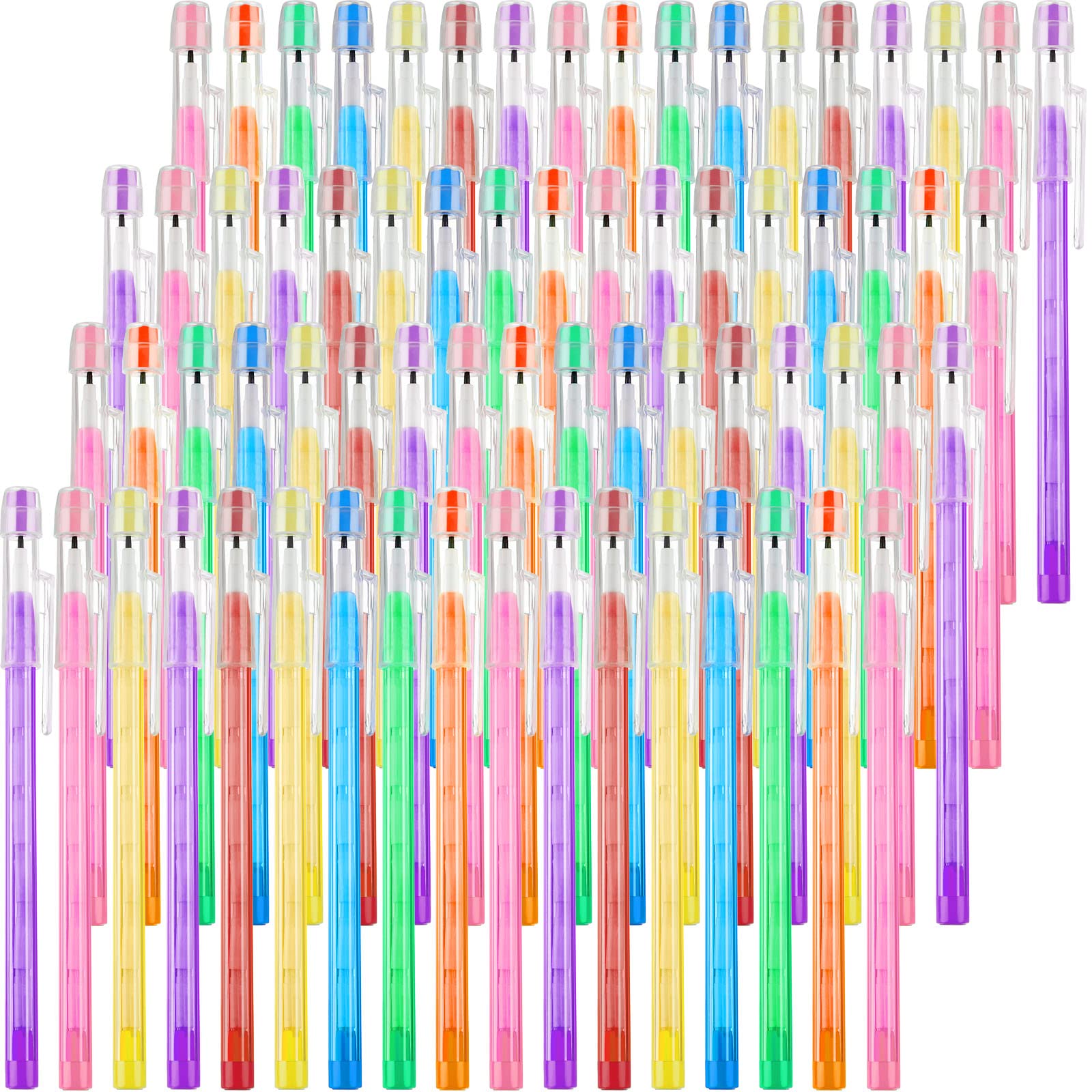 Crtiin Stackable Pencil for Kids, Multipoint Non Sharpening HB Translucent Stacking Pencils with Matching Erasers for Office Students Teachers, 7