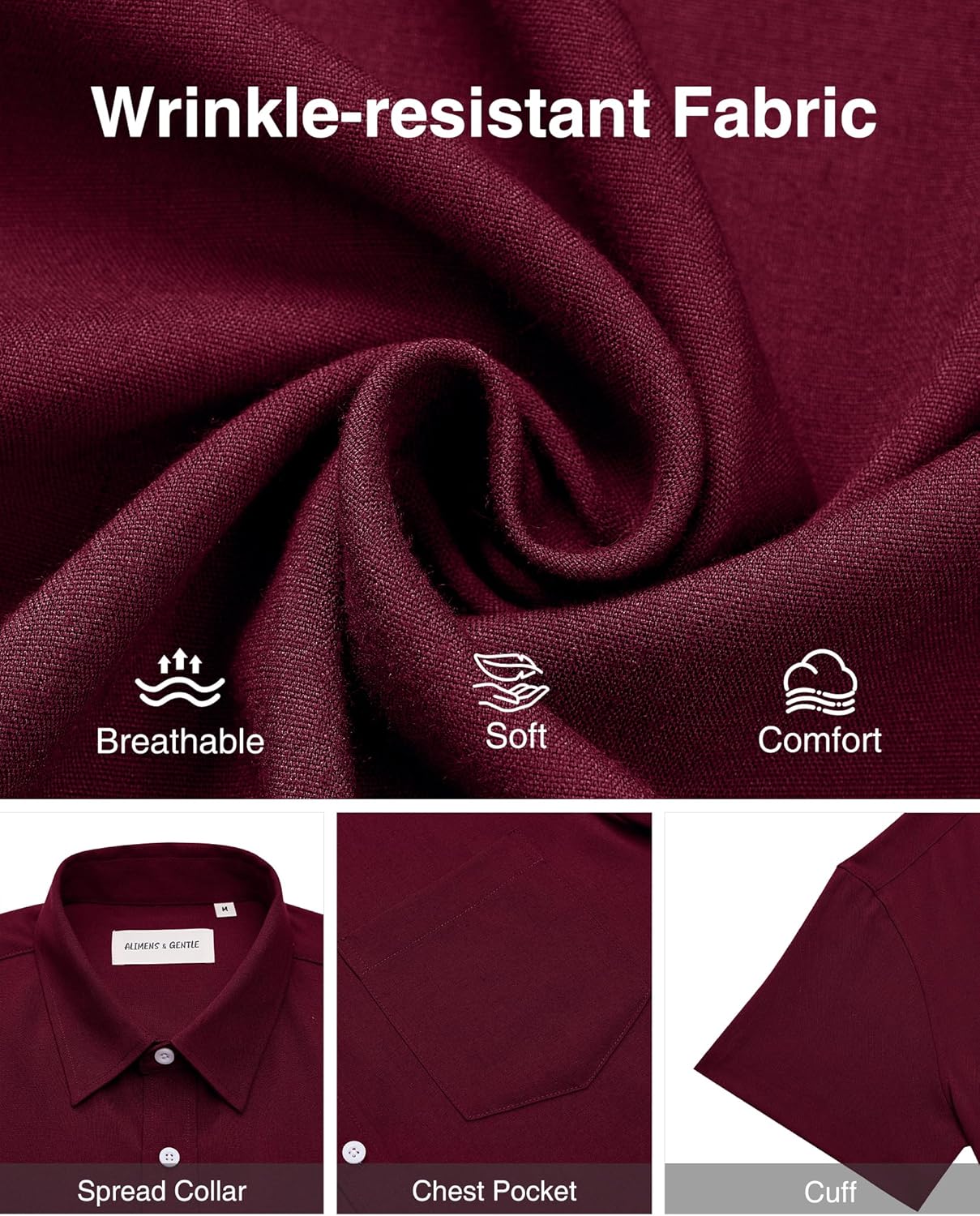 Alimens & Gentle Mens Linen Shirts Short Sleeve Button Down Shirts Wrinkle Free Casual Vacation Beach Summer Tops - Image 5