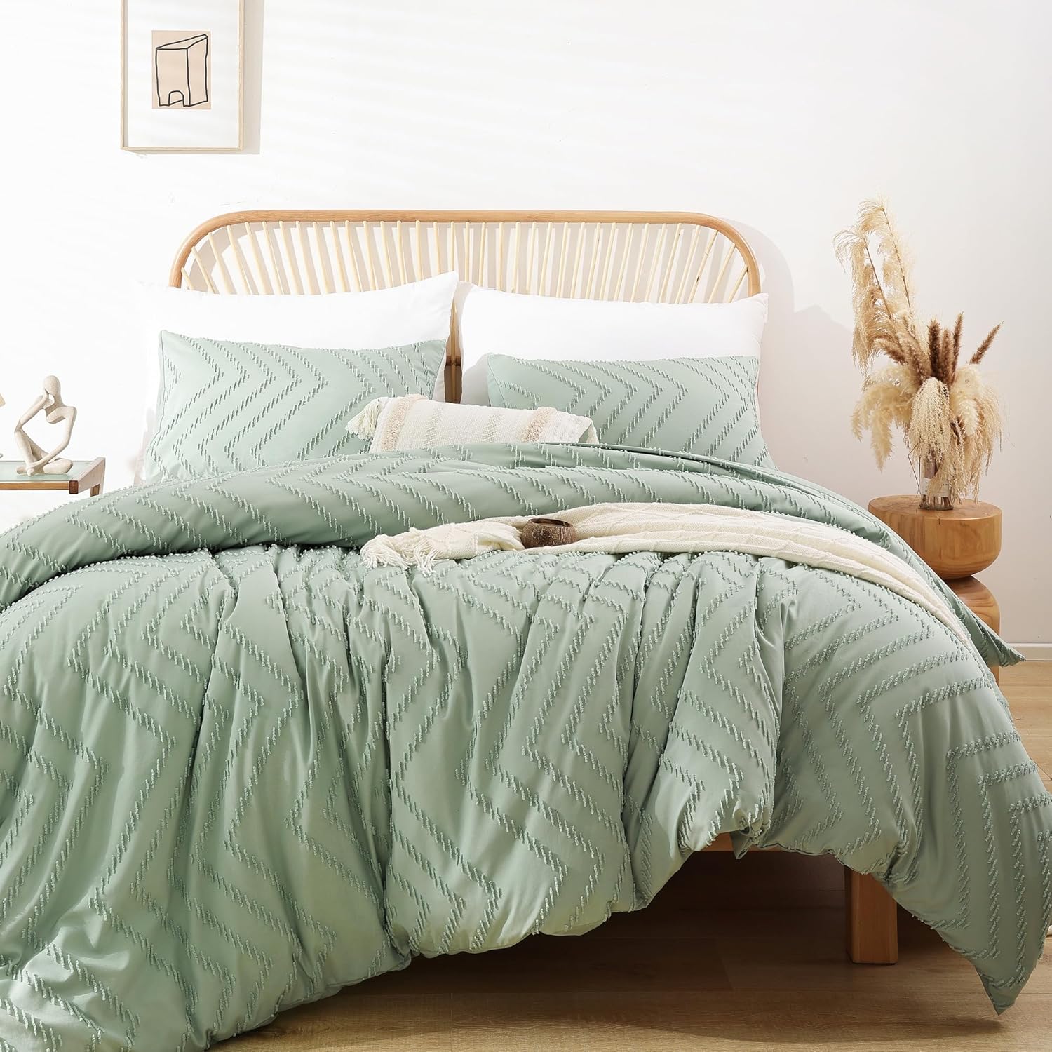 YIRDDEO Sage Green Comforter King Size 3Pcs, Boho Comforter Set King