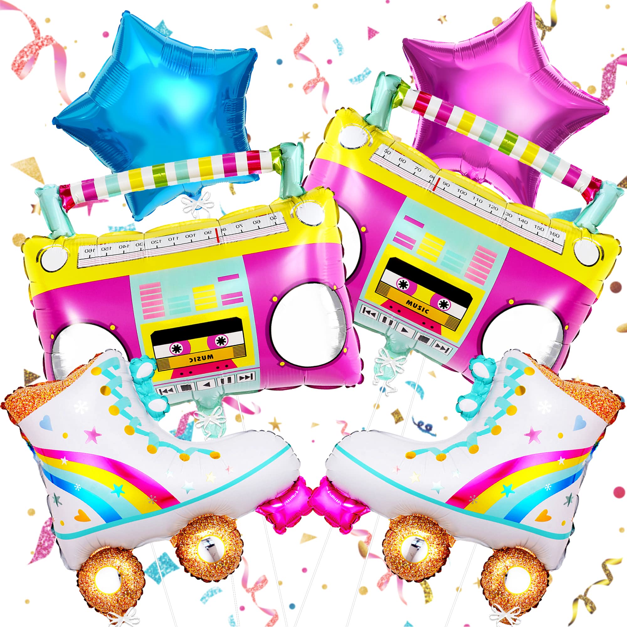 KatchOn, Roller Skate Balloons Set - 22 Inch, Pack of 8 | Retro Boombox Balloon, Skating Party Supplies for 90s Party Decorations