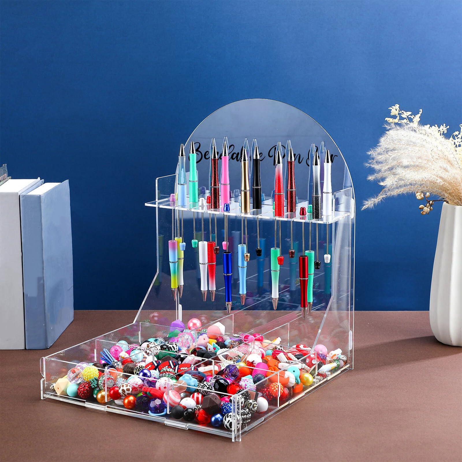 Glenmal Beadable - Portapenne con vassoio di ordinamento, 10 scomparti, espositore per penne con perline, organizer con 9 scomparti, diviso, per fai da te, casa, ufficio (acrilico)