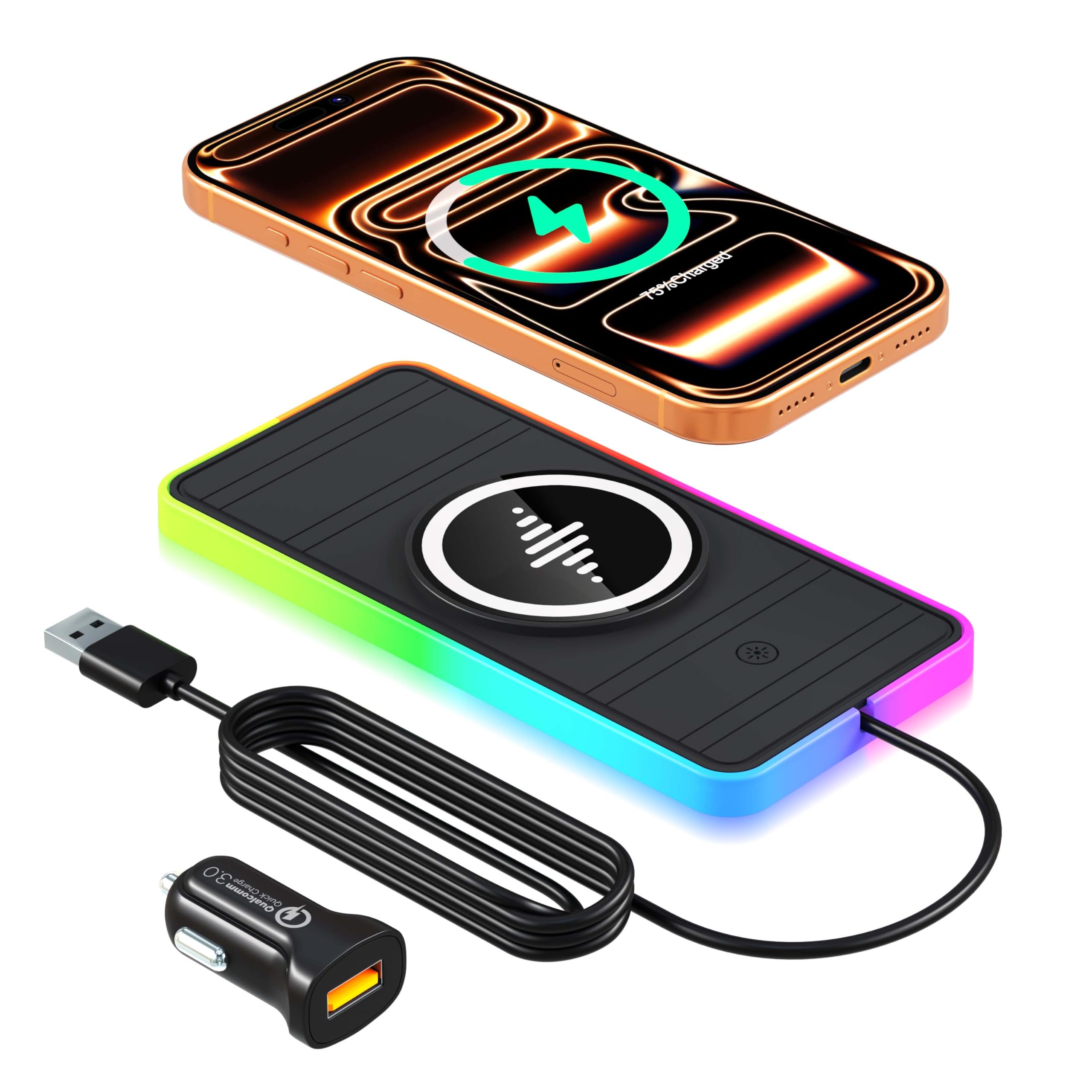 Magnetic Wireless Car Charger Pad, LANSEMKU RGB 15W Wireless Car Charging Pad for Magsafe Wireless Charger for Car iPhone 16 15 14 13 12 11 Pro Max, for Samsung Galaxy S24/23/S22/S22+/S22 Ultra