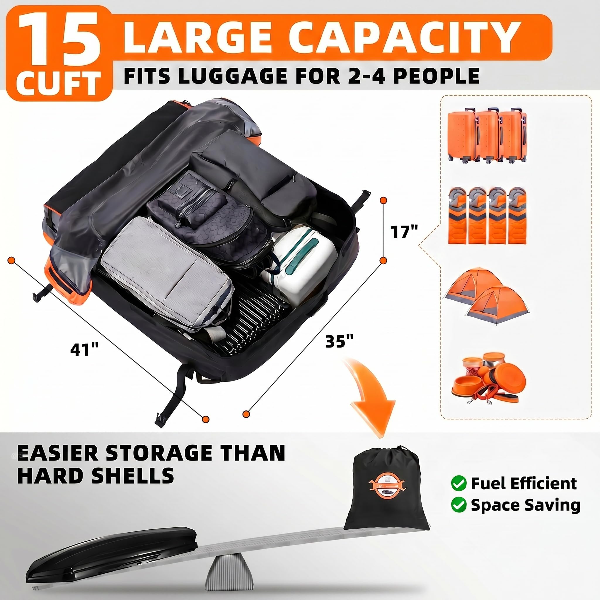 Borsa da tetto per auto, 430 l, impermeabile, resistente box da tetto per auto con barre o senza portapacchi, con cinghie rinforzate, ganci per porta e borsa per riporre oggetti