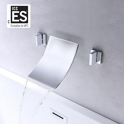 Miniatura 2 de SUMERAIN Cromo de latón montado en la pared del grifo 3 del relleno del baño de la cascada acabado