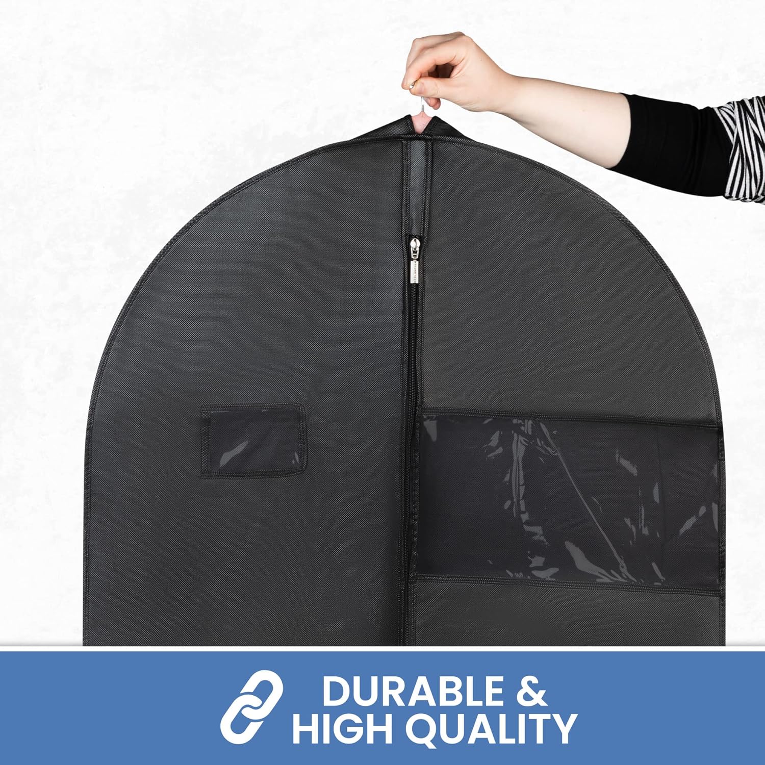 Black Garment Bag for Travel and Storage with Zipper and Eye-Hole, Carry Handles for Suits Tuxedos Dresses Coats 26 inch x 65 inch x 5 inch : Home & Kitchen