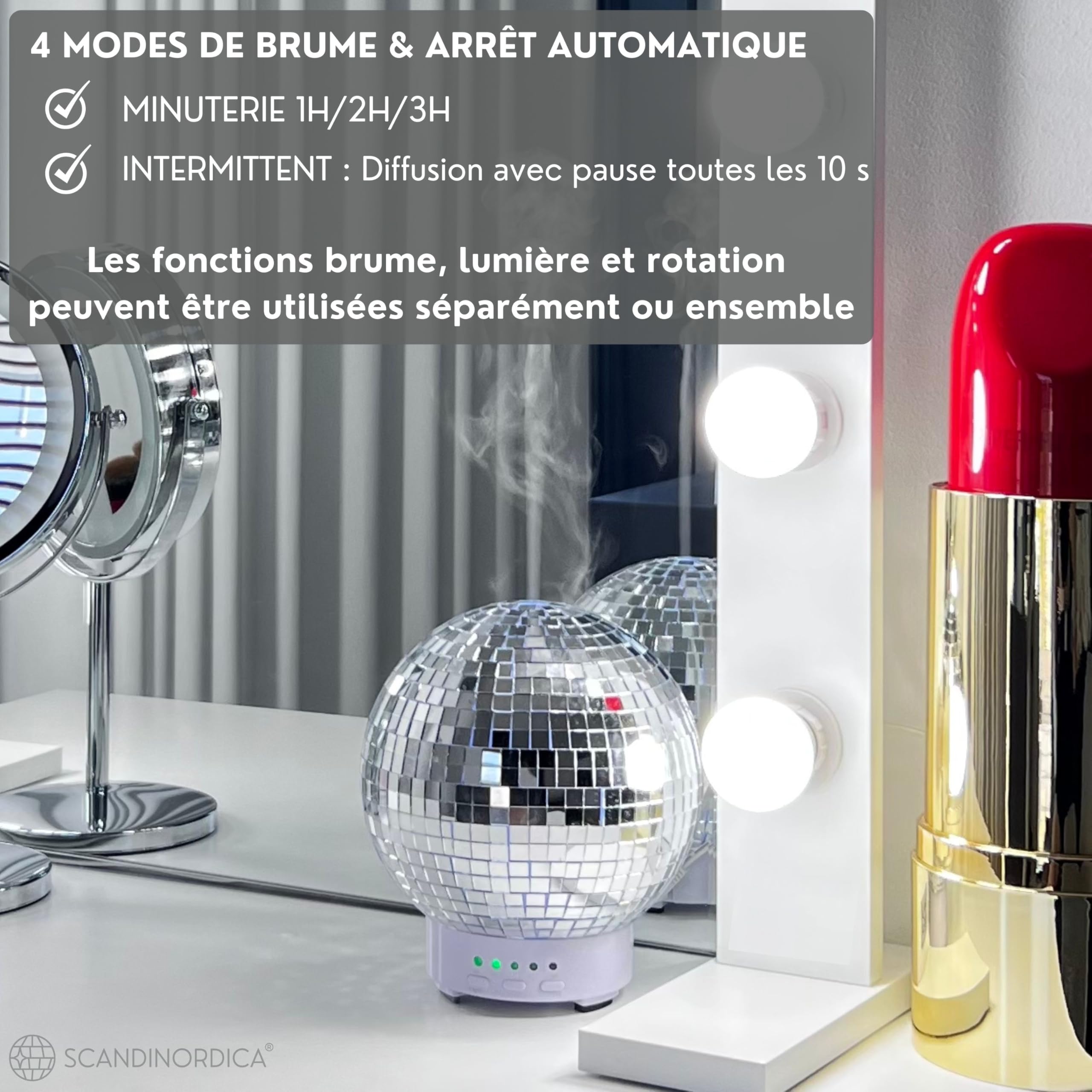 Disco Ball Diffuser Rotatif - Diffuseur d'huiles essentielles en aromathérapie pour la Maison, Le Bureau, Mignonne décoration à Boule Disco | Diffuseur 100 ML