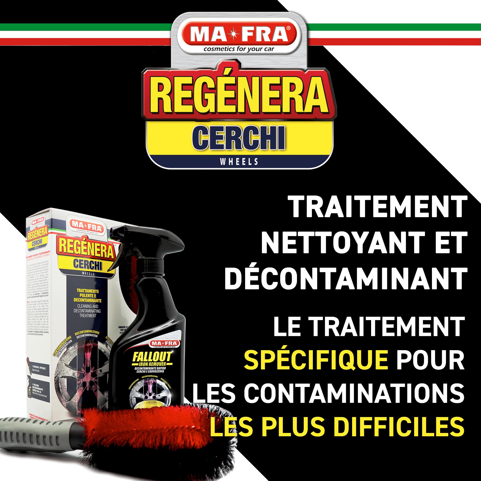 Mafra H0956, Kit de Jantes Regénera, Traitement Complet de Nettoyage et de décontamination, composé de Spray Cleaner 500ml + Brosse spéciale