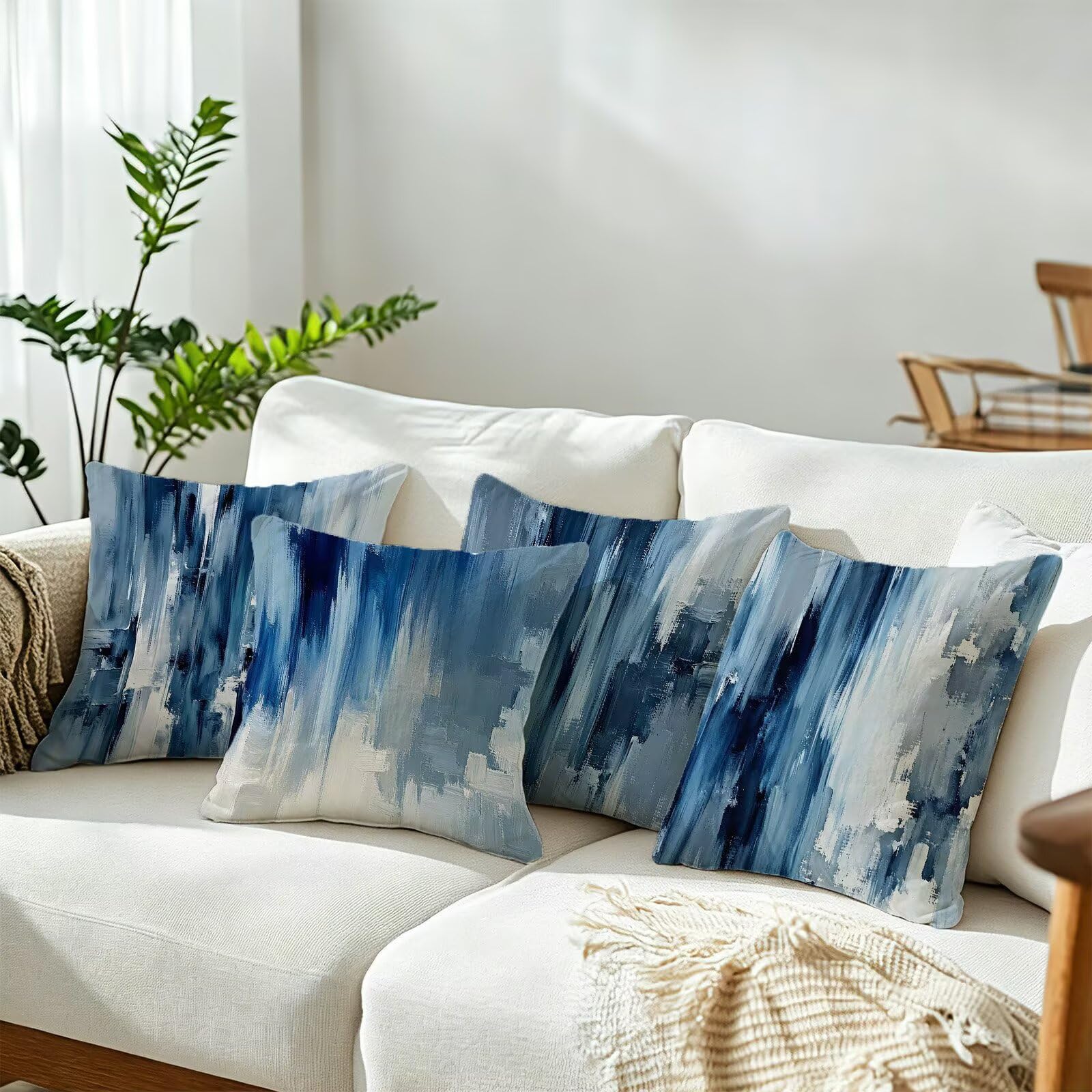 Blu Federe Cuscini Divano 50x50cm, Cuscini da Esterno Set de 4, Cod-110 | Velour Copricuscini Decorativi Letto Arredo, per Letto, Soggiorno, Giardino, Esterno, Casa Decorazione Set di 4 Astratto