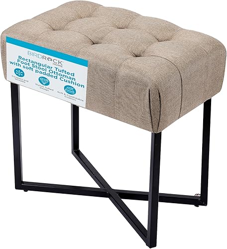 Miniatura 1 de BIRDROCK HOME Taburete rectangular copetudo con cojín acolchado suave, silla de tocador versátil para dormitorio, sala de estar, baño, asiento