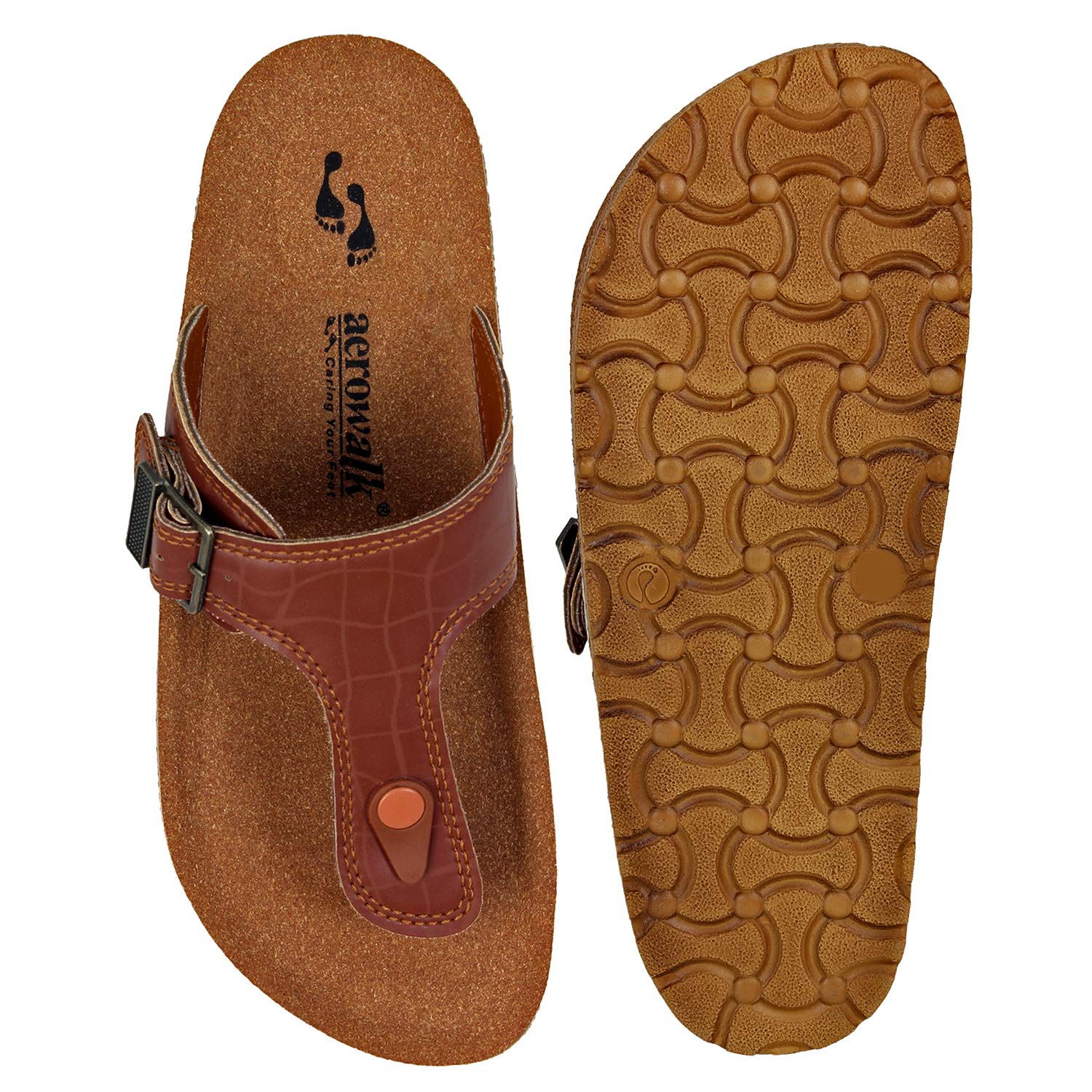 AEROWALK Stylish T-Shape Fashion Sandal/Slipper for Men | Comfortable | Lightweight | Anti Skid | Casual Office Footwear (KC12_TAN_11_NT) 4