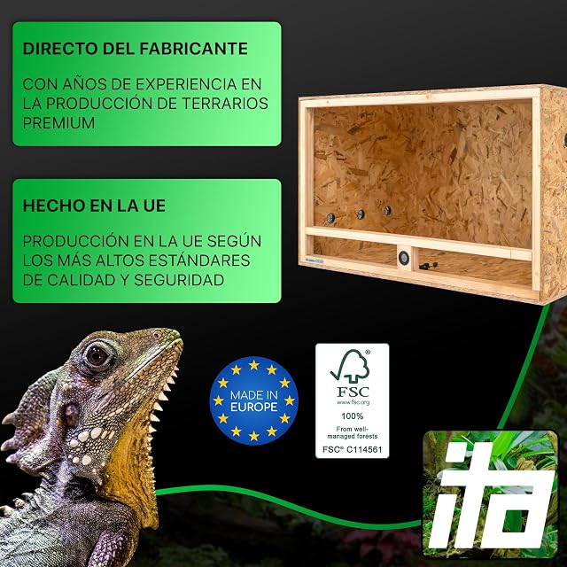 Foto 2 de 6 de ITA Terrario de Madera 100x60x60 cm con ventilación Lateral e higrómetro Integrado - Terrarios de OSB-3