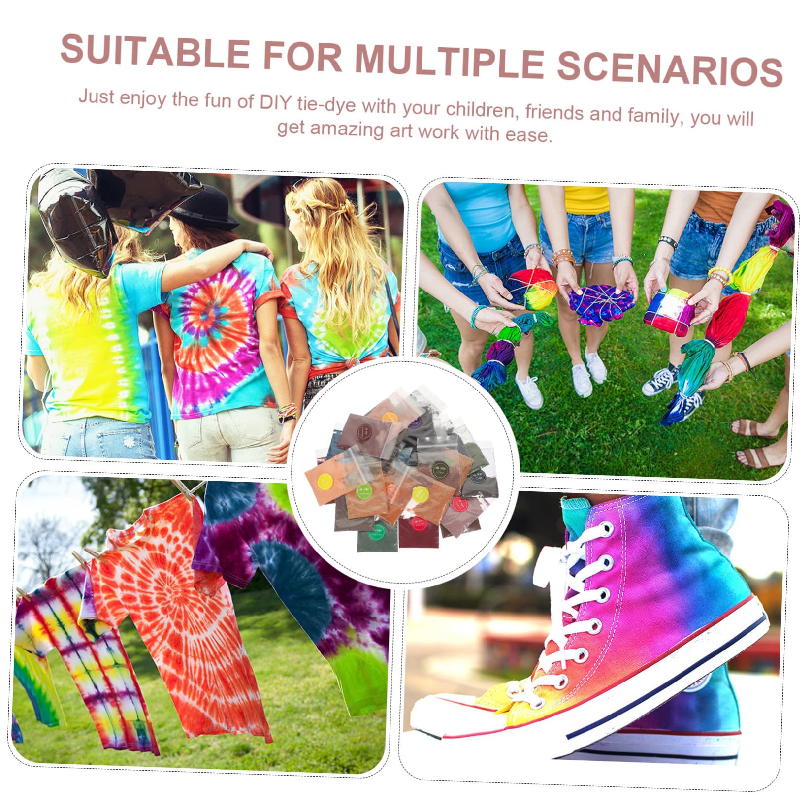 Kit di 32 Borse di Polvere per Tie Dye Colori Permanenti Ricchi, per Tessuti come Cuscini e Sciarpe, per Attività Creative e Divertimento in Famiglia